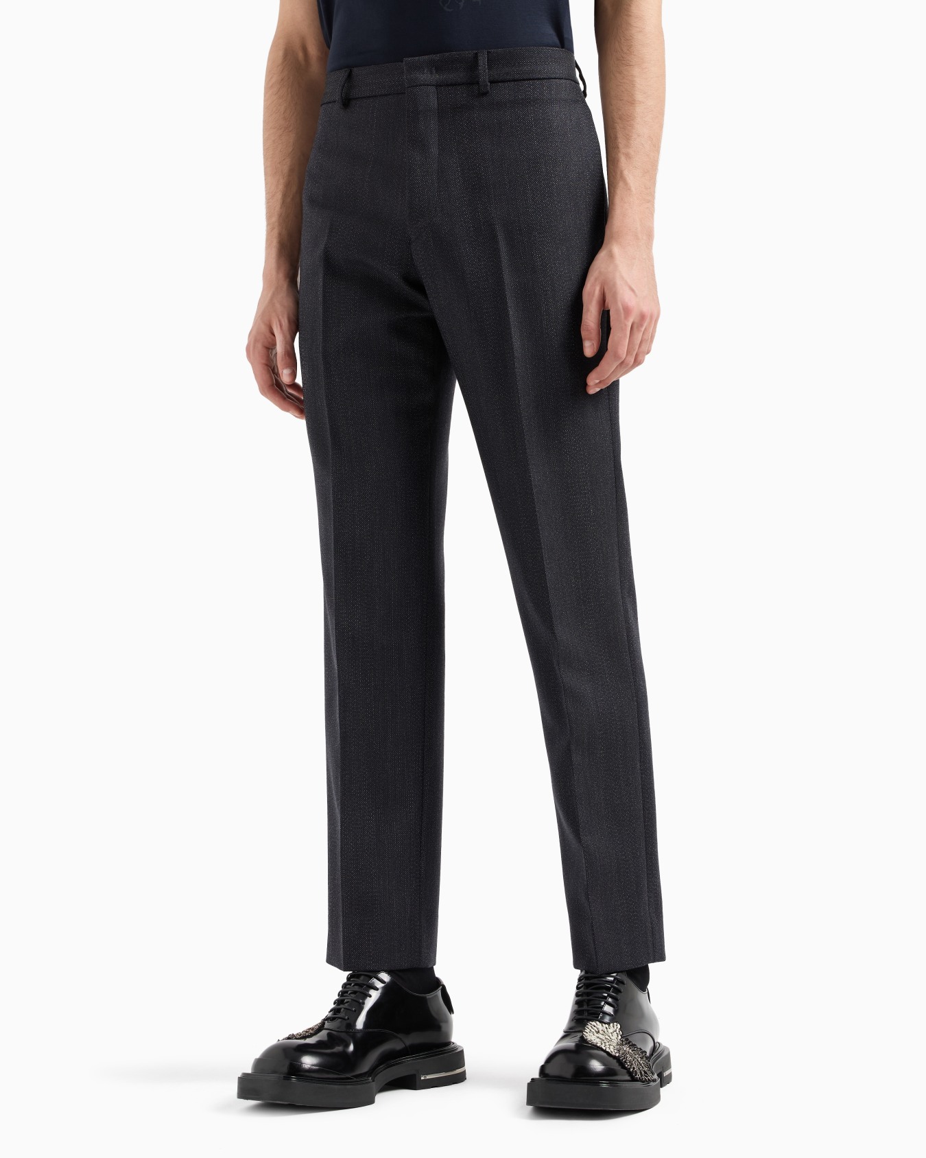 Pantalones en mezcla de lana mouliné con motivo chevrón Diapositiva 1