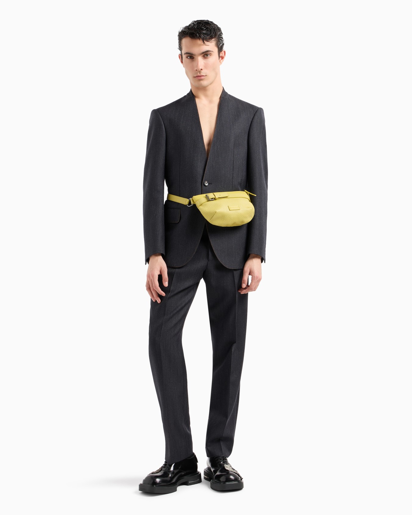 Pantalones en mezcla de lana mouliné con motivo chevrón Diapositiva 3