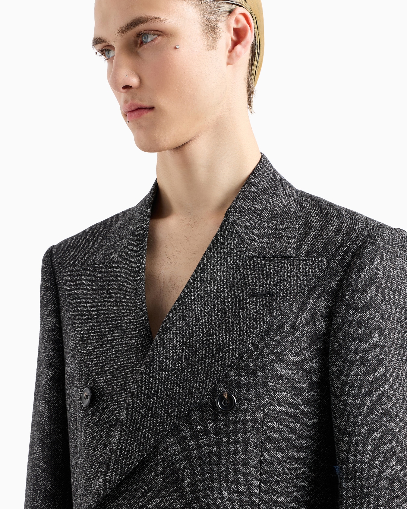 Double-breasted jacket in compact mouliné wool grisaille Slide 5