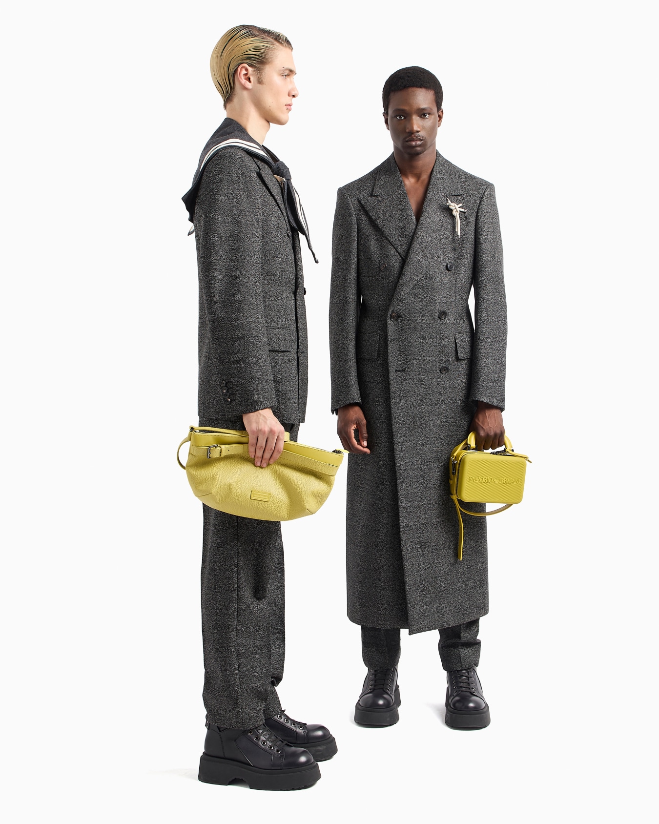 Double-breasted jacket in compact mouliné wool grisaille Slide 4