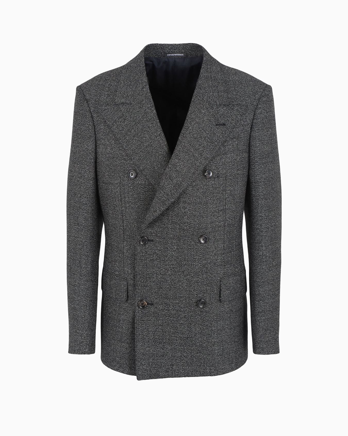 Double-breasted jacket in compact mouliné wool grisaille Slide 0