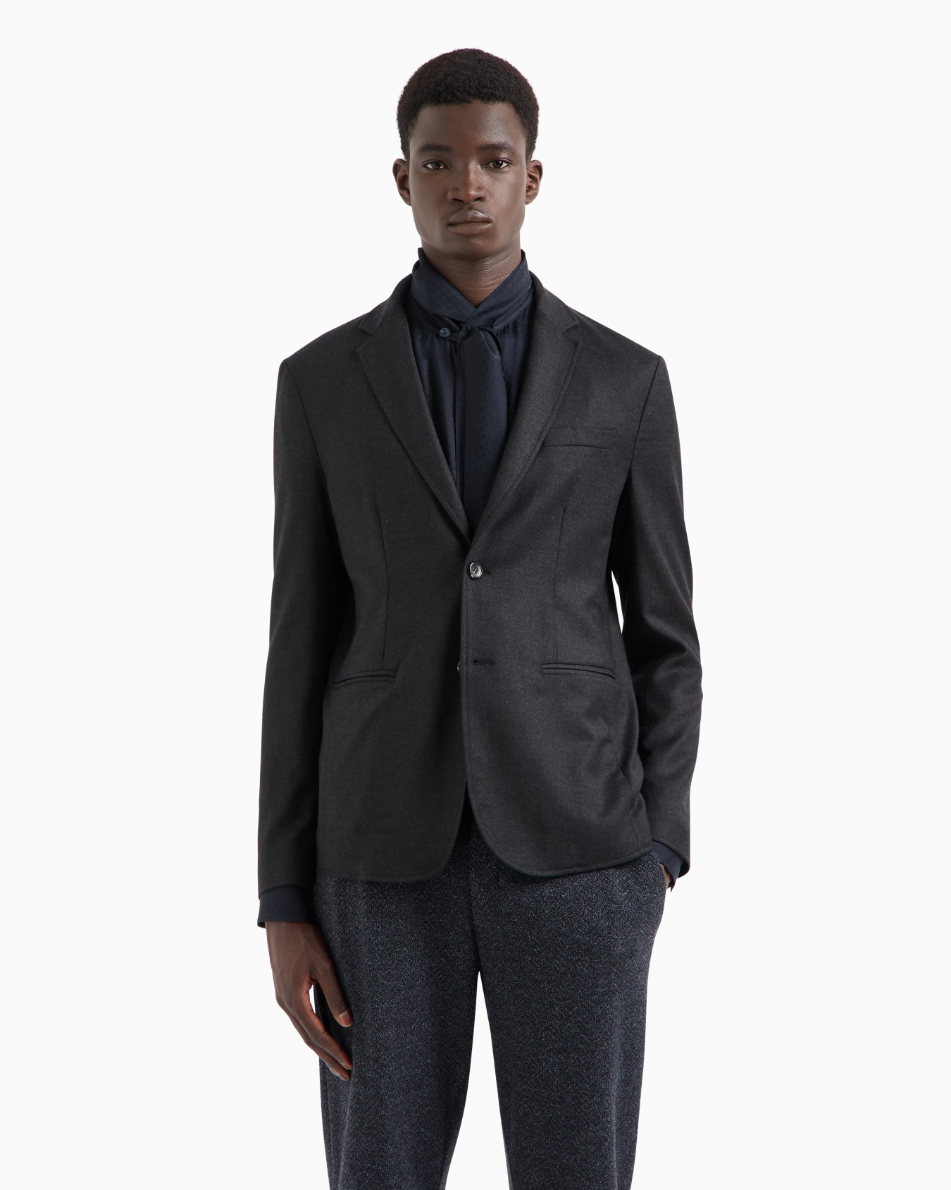 Single-breasted jacket in stretch virgin wool flannel Slide 1