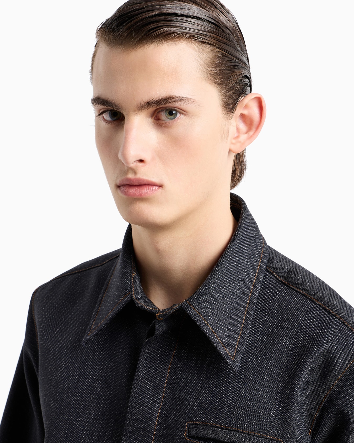 Mouliné wool-blend shirt with chevron motif Slide 5