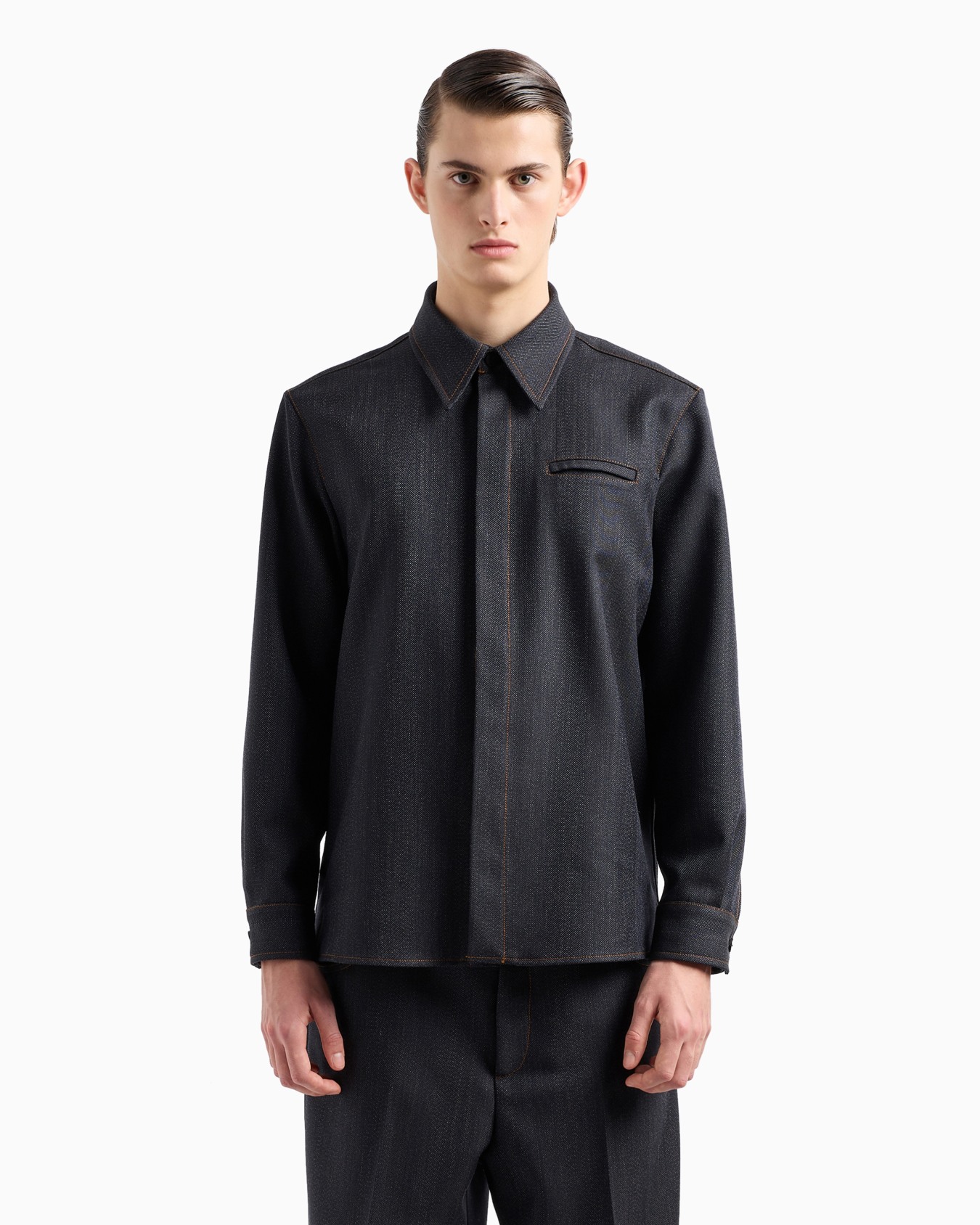 Mouliné wool-blend shirt with chevron motif Slide 2