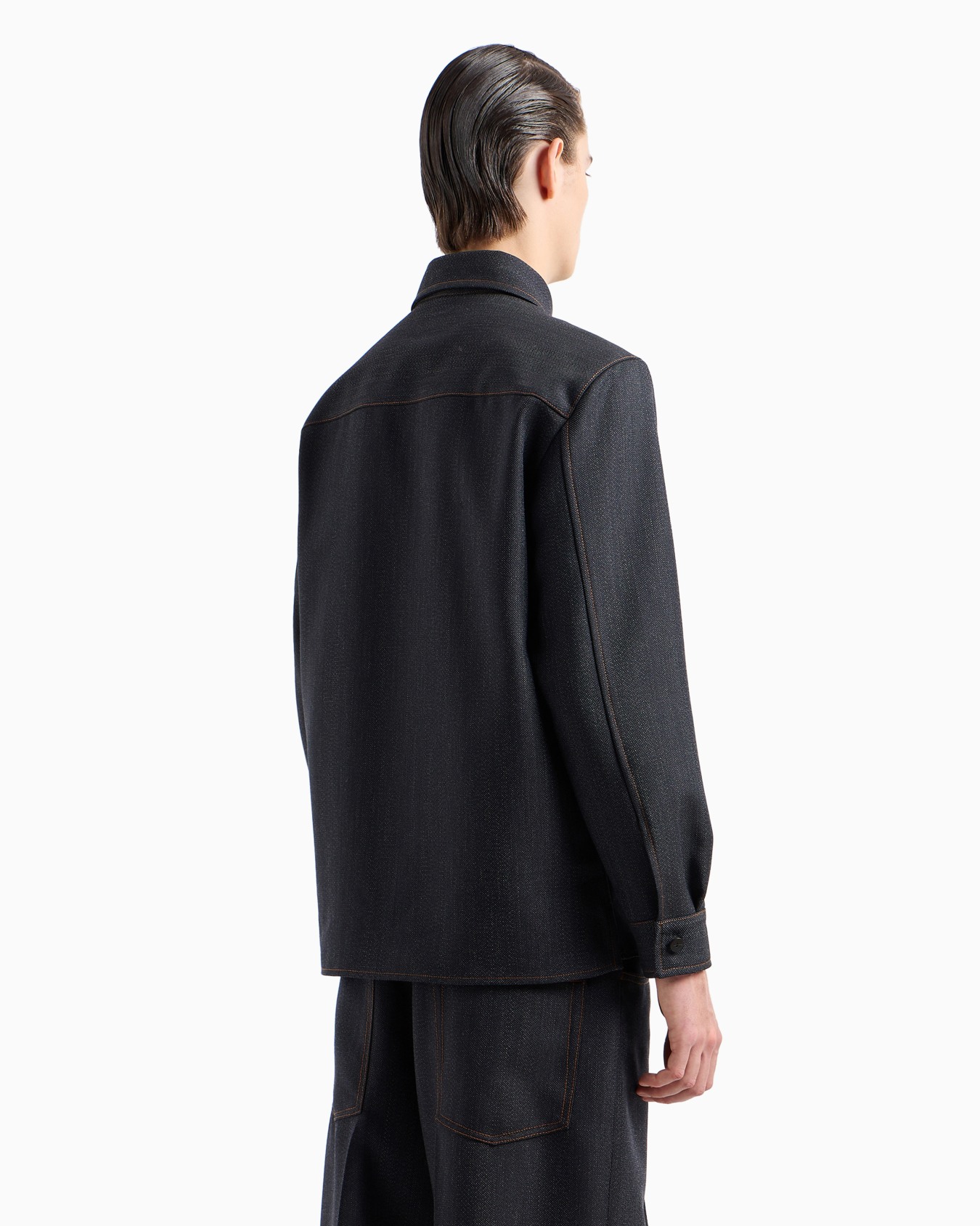 Mouliné wool-blend shirt with chevron motif Slide 3