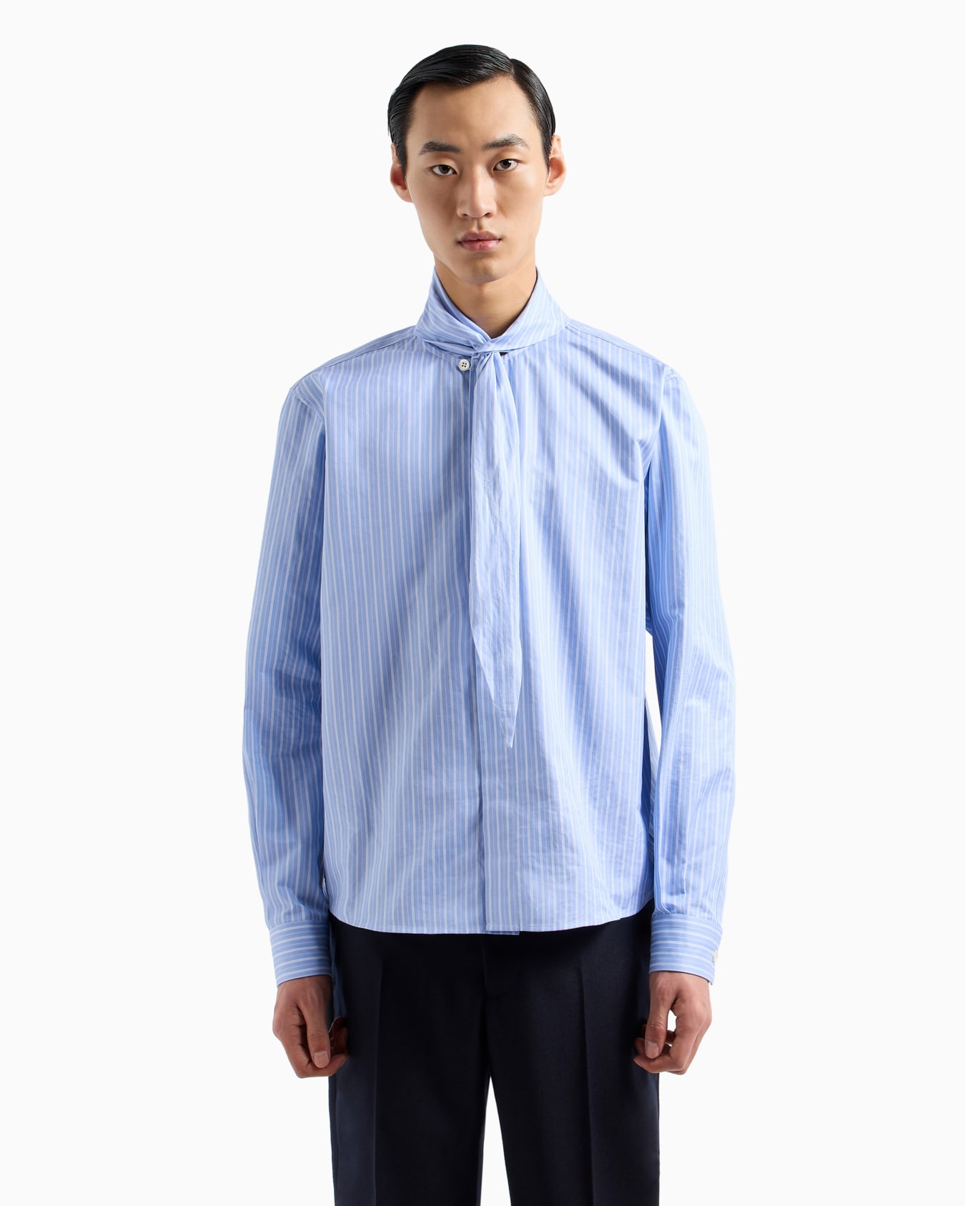 Chemise à col foulard en coton épais effet sergé rayé Diapositive 2