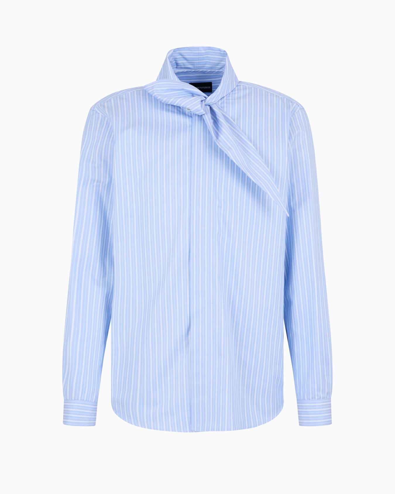 Chemise à col foulard en coton épais effet sergé rayé Diapositive 0