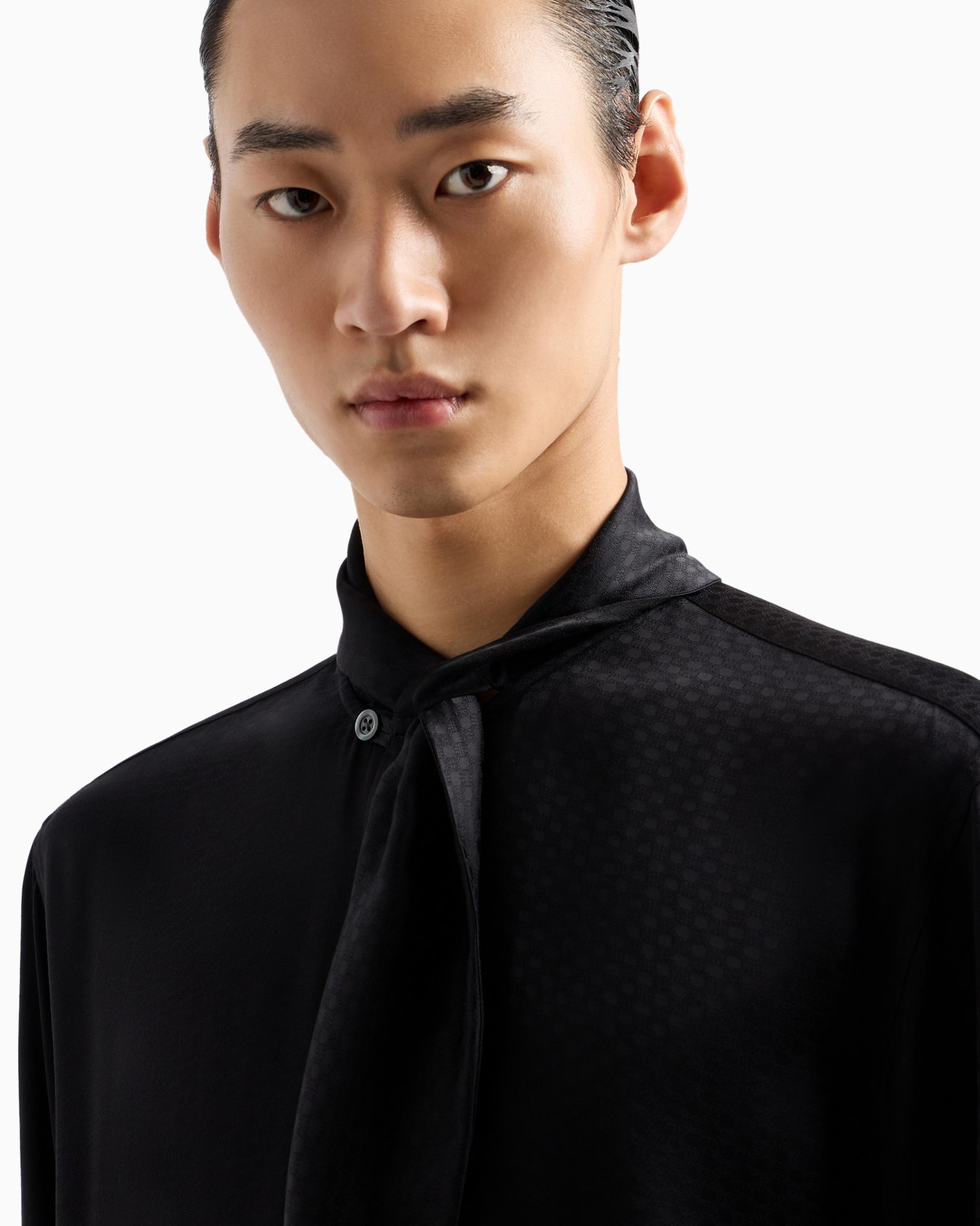 Shirt with foulard collar in lightweight, jacquard-pattern viscose Slide 5