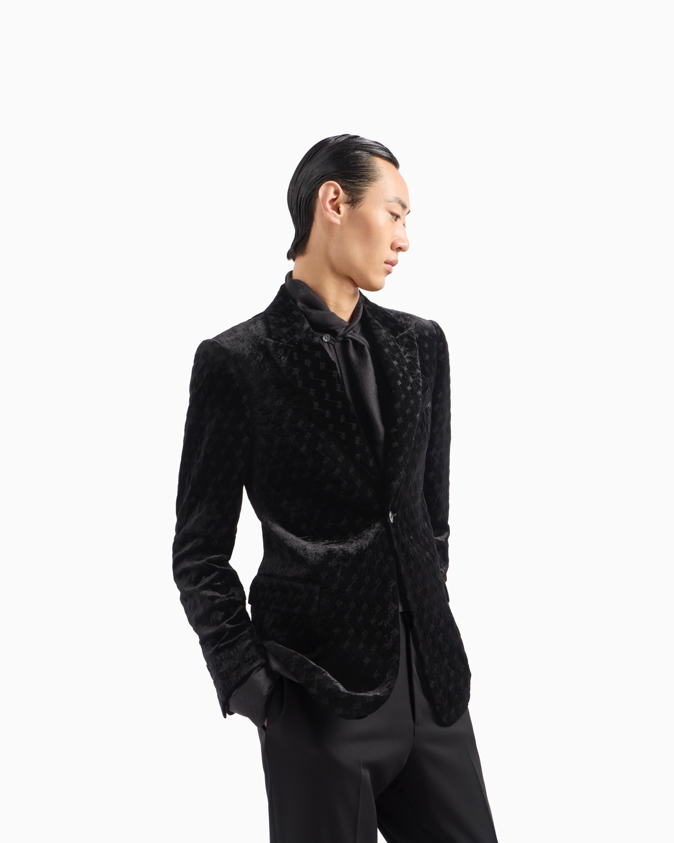 Shirt with foulard collar in lightweight, jacquard-pattern viscose Slide 6