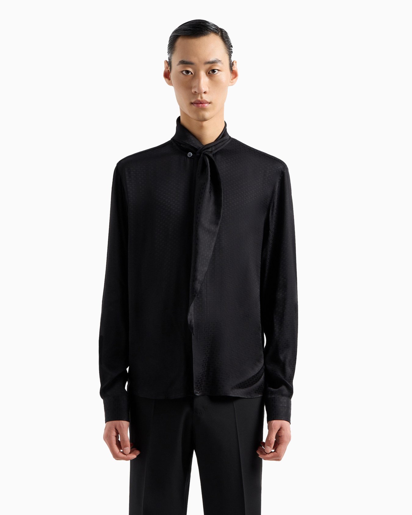 Shirt with foulard collar in lightweight, jacquard-pattern viscose Slide 2