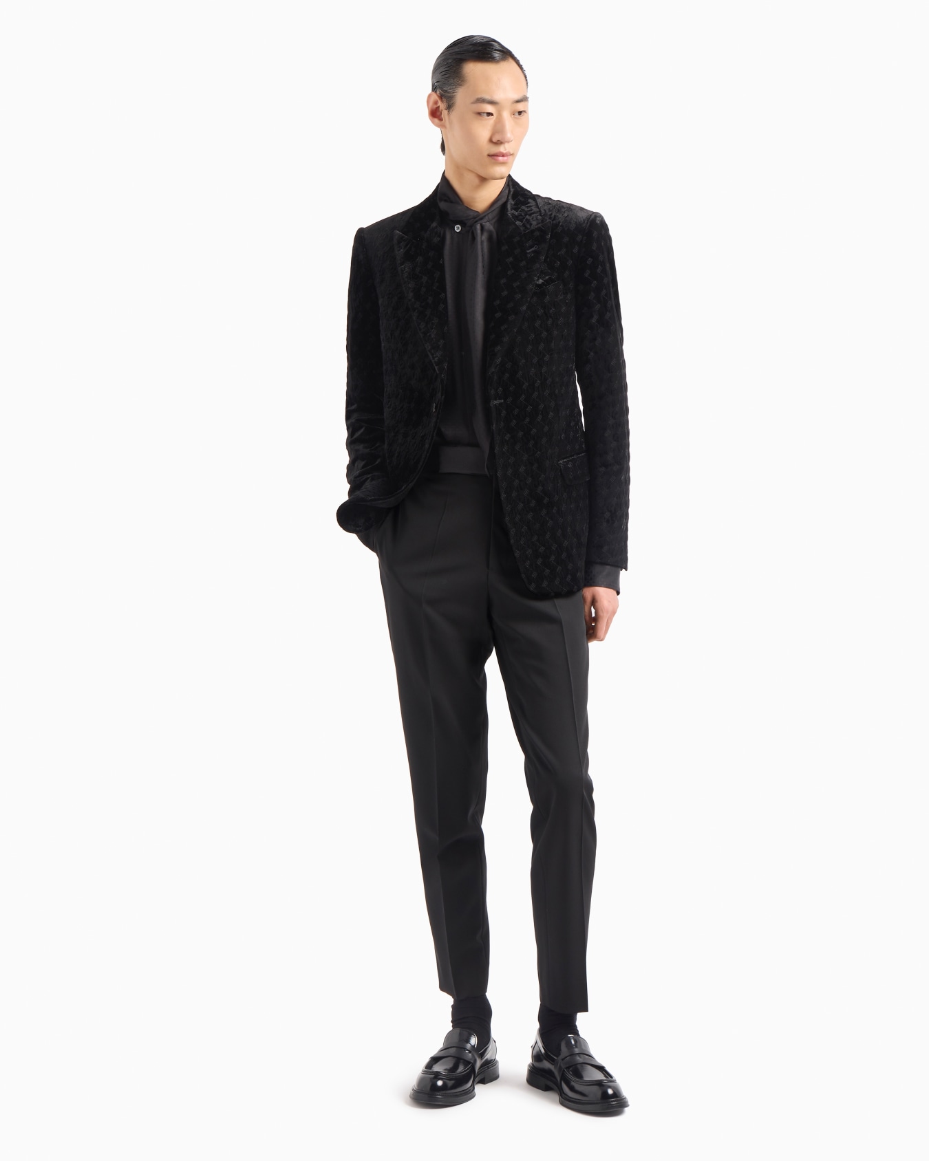 Shirt with foulard collar in lightweight, jacquard-pattern viscose Slide 4