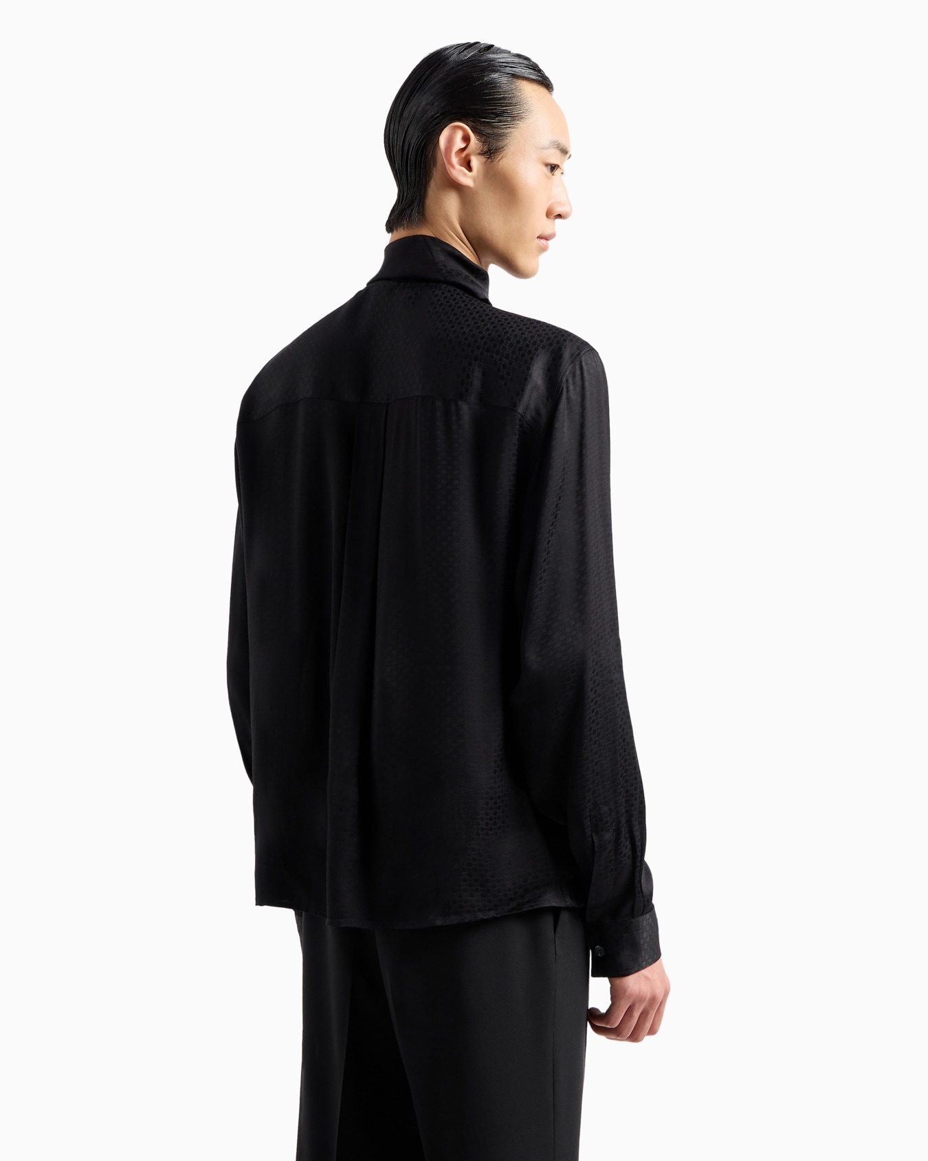 Shirt with foulard collar in lightweight, jacquard-pattern viscose Slide 3