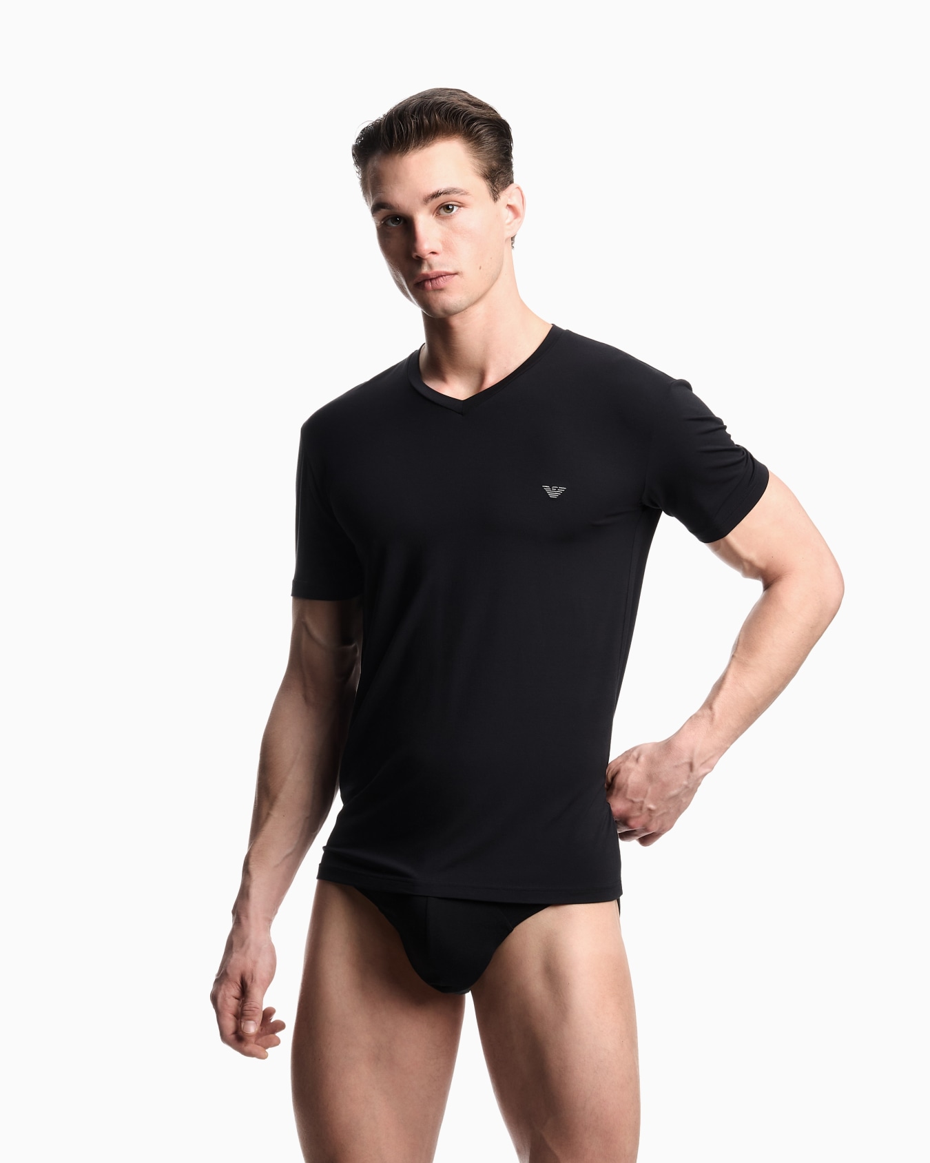 Loungewear fitted V-neck T-shirt in cosy modal Slide 1