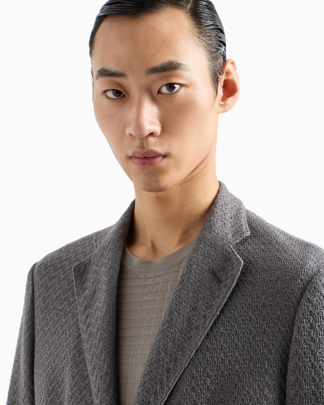 Veste à simple boutonnage en maille de laine vierge jacquard super-légère Diapositive 4
