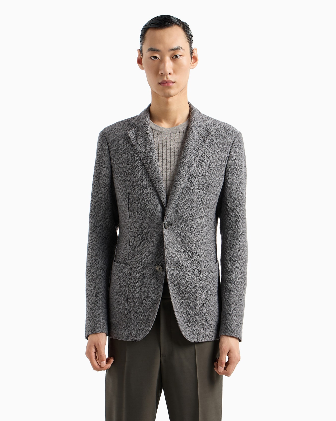 Veste à simple boutonnage en maille de laine vierge jacquard super-légère Diapositive 1