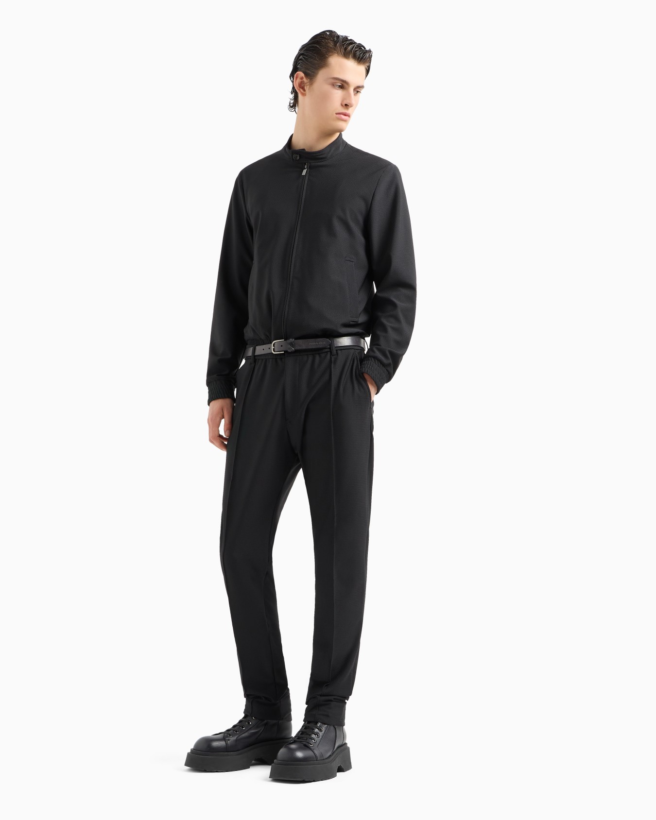 3D-effect micro-pattern technical-jersey trousers with ribbing Slide 3