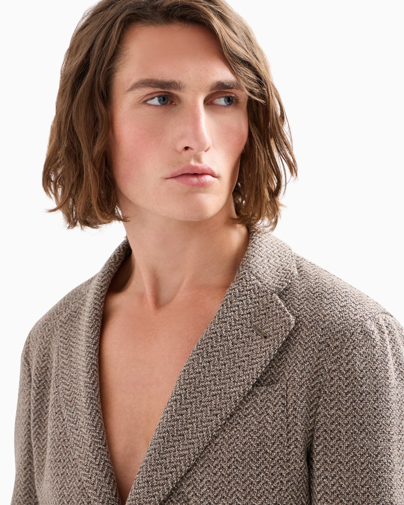 Modern-fit single-breasted jacket in a mouliné virgin-wool blend with chevron motif Slide 4