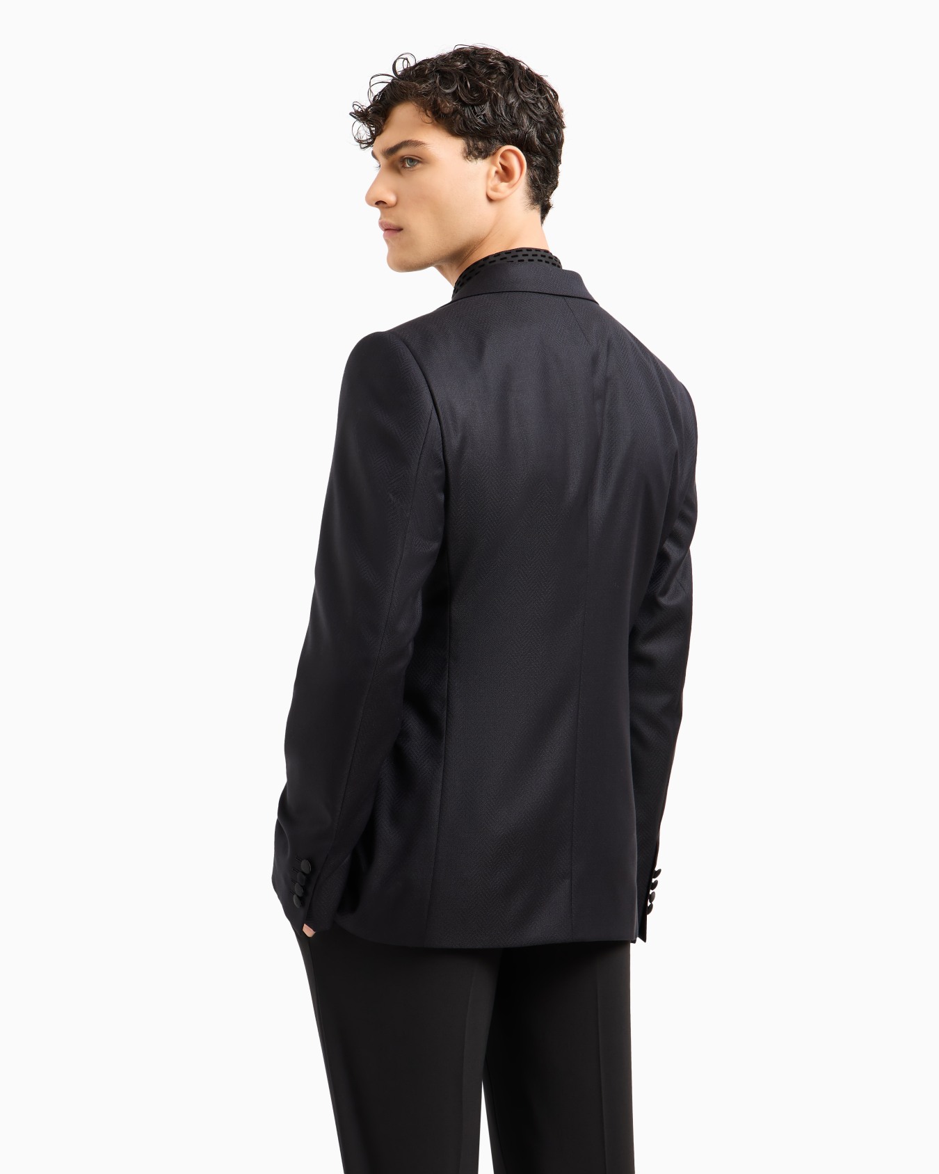 Veste de smoking coupe slim en laine vierge jacquard motif chevron Diapositive 2