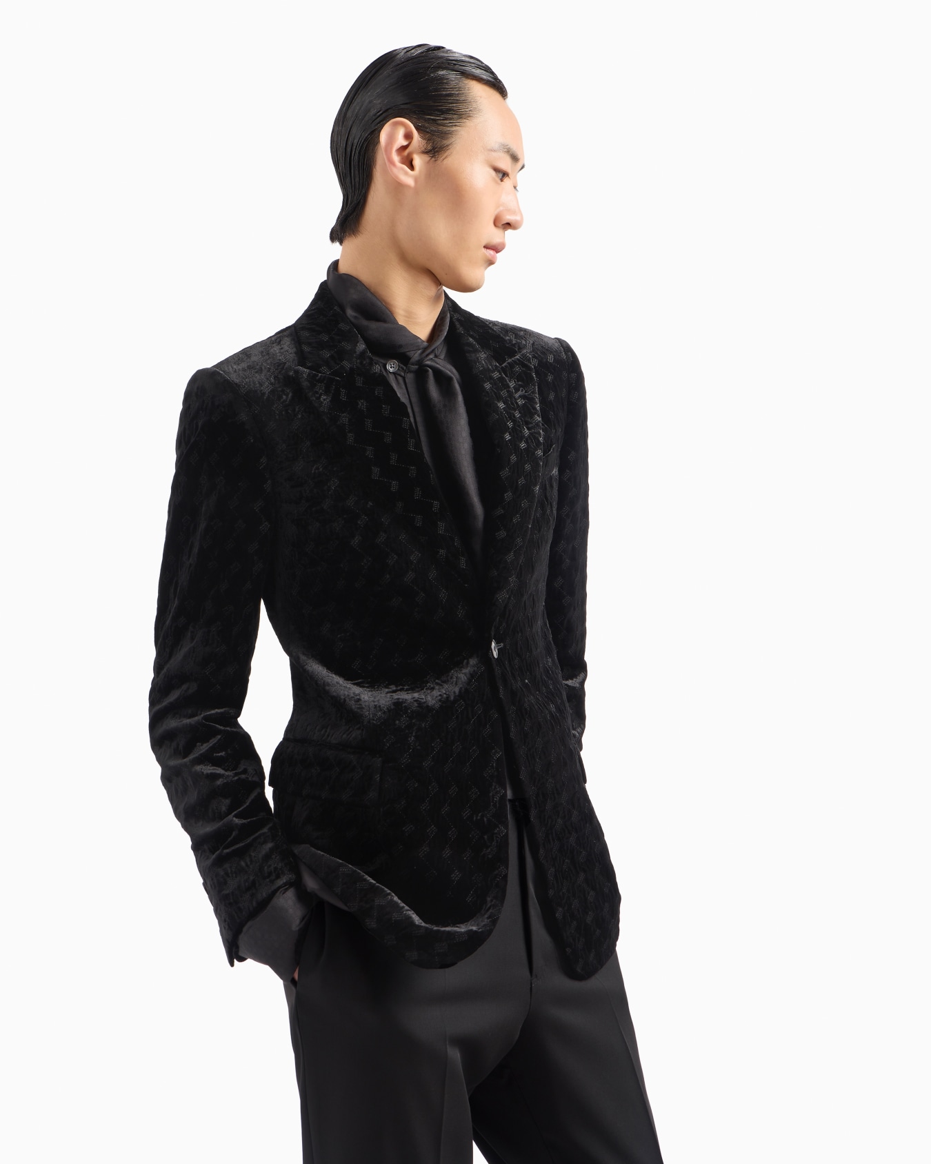 Single-breasted jacket in velvet, with all-over zig-zag embroidery Slide 6
