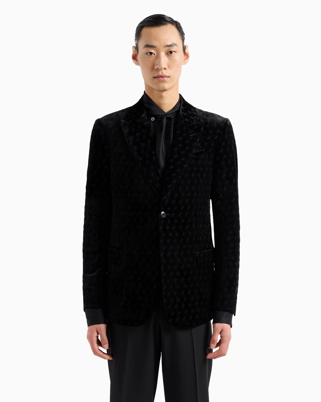 Single-breasted jacket in velvet, with all-over zig-zag embroidery Slide 4