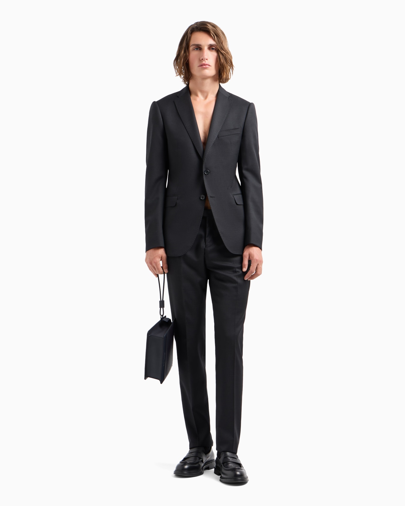 Single-breasted, slim-fit suit in worsted pinhead virgin wool Slide 3