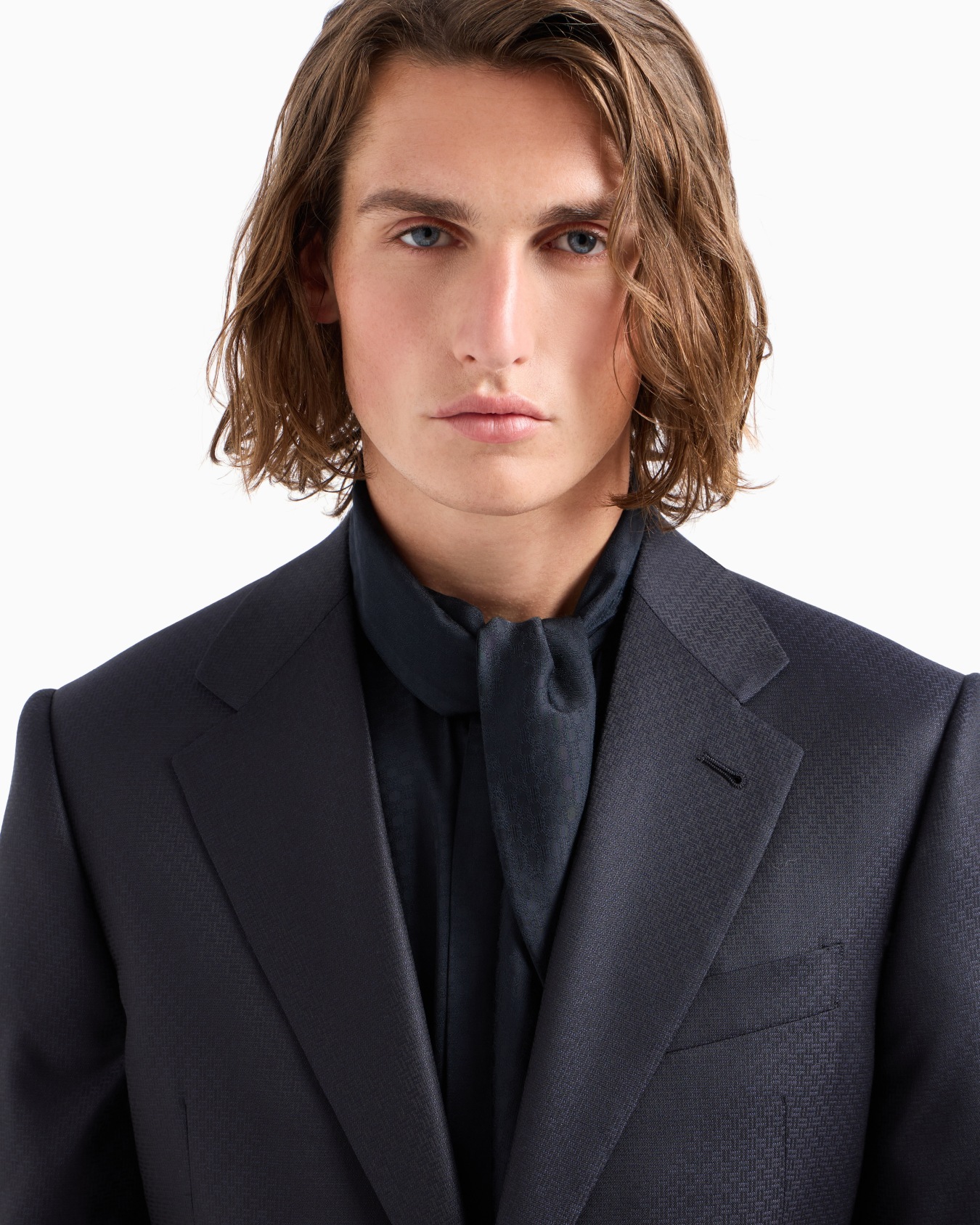 Costume à simple boutonnage en laine et soie micro effet jacquard Diapositive 4