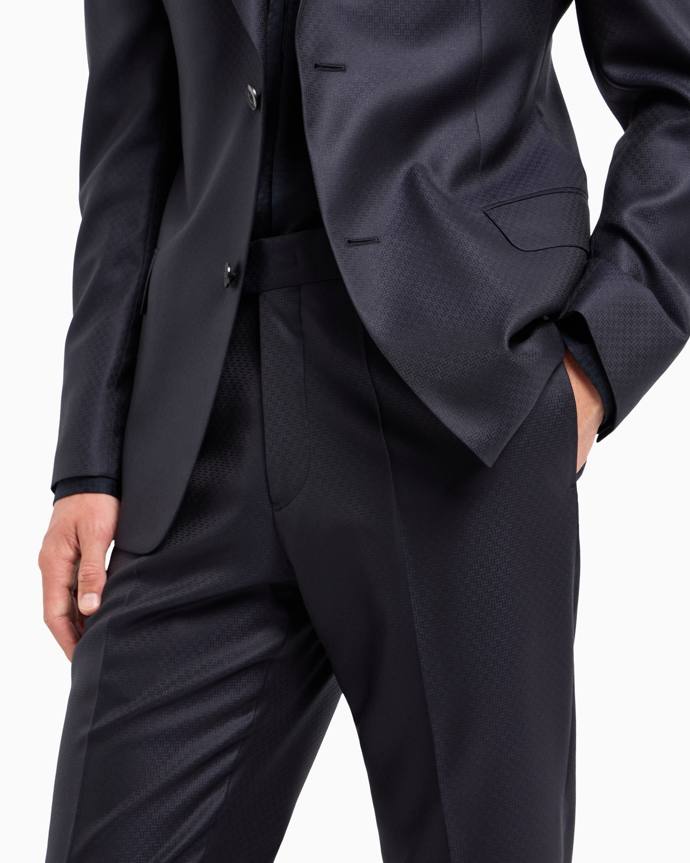 Costume à simple boutonnage en laine et soie micro effet jacquard Diapositive 5