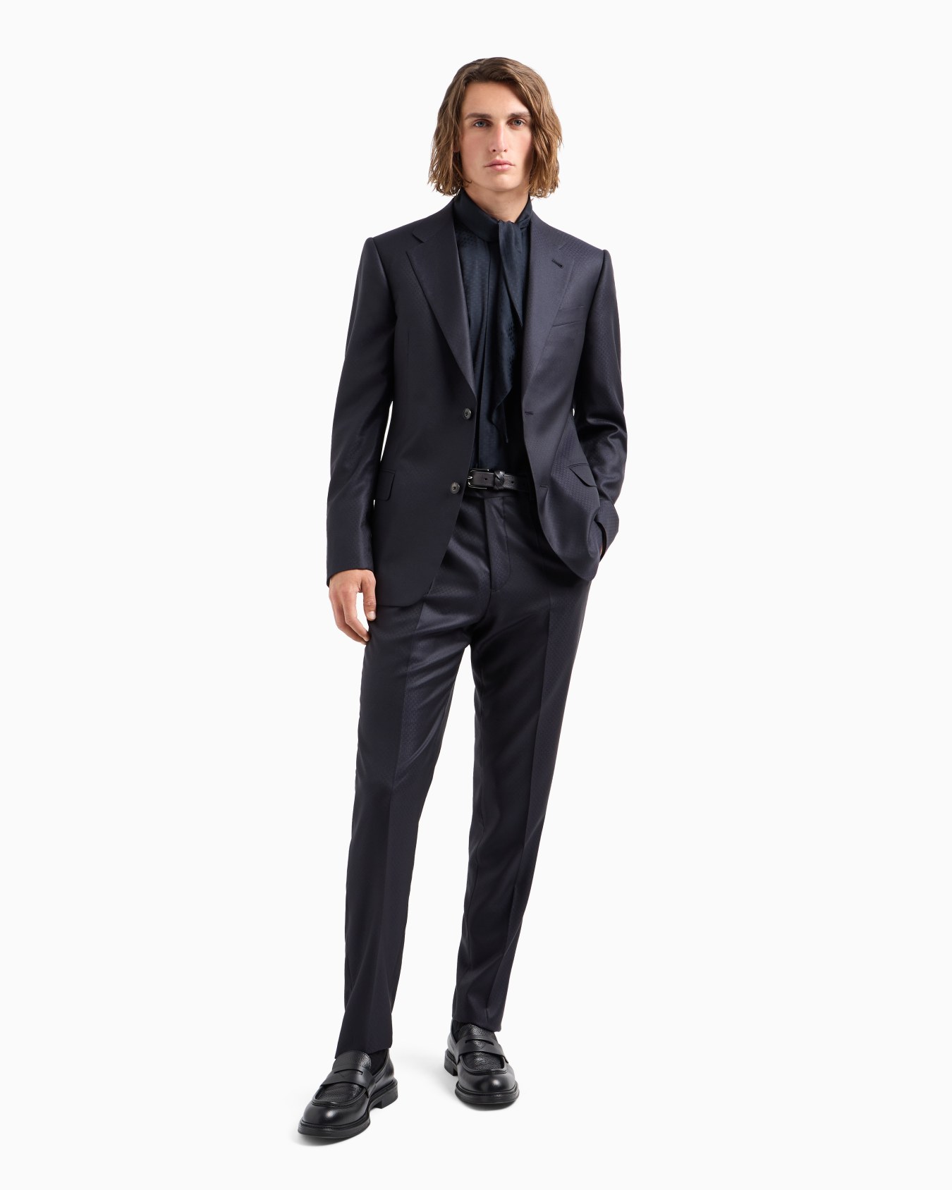Costume à simple boutonnage en laine et soie micro effet jacquard Diapositive 3