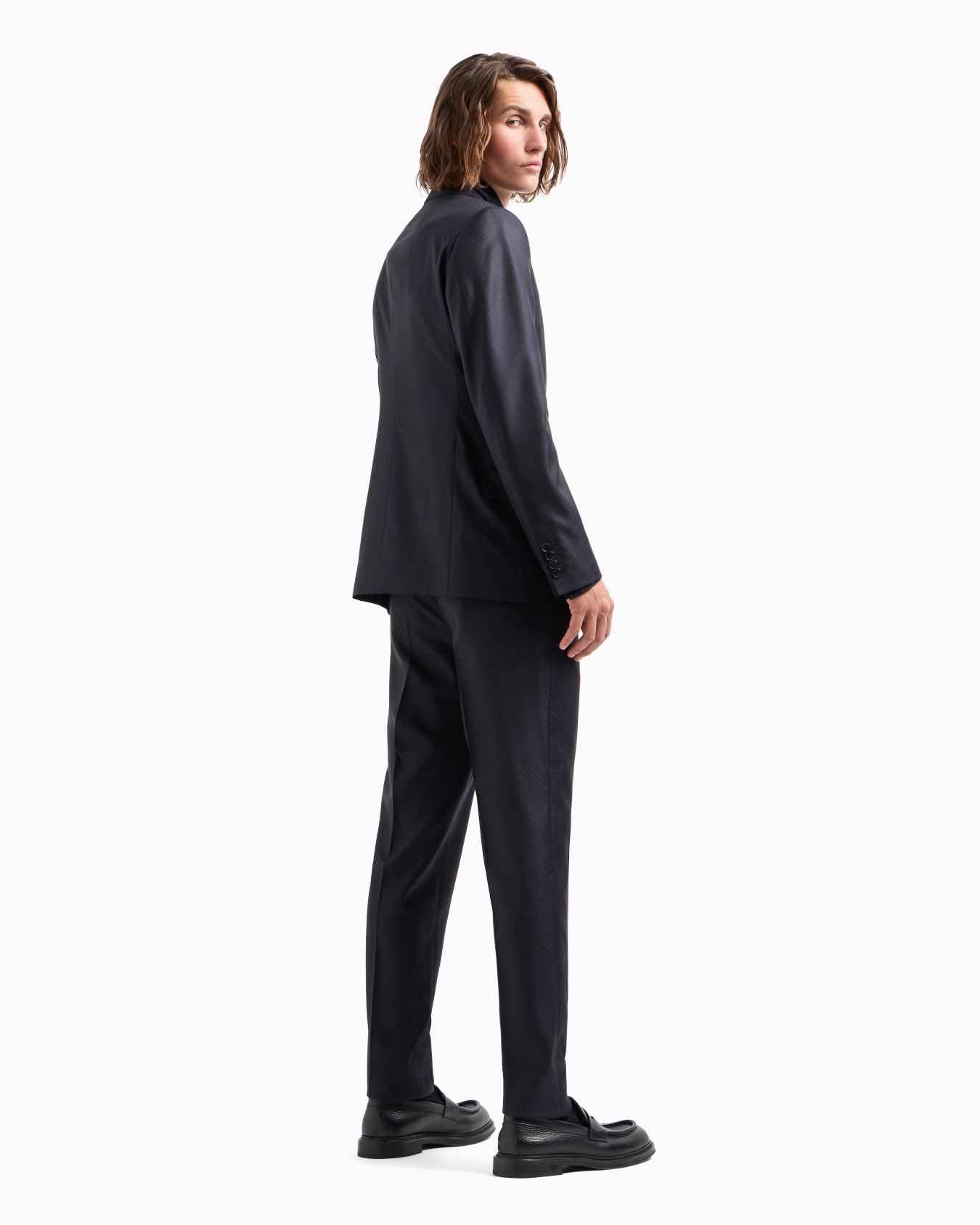 Costume à simple boutonnage en laine et soie micro effet jacquard Diapositive 2