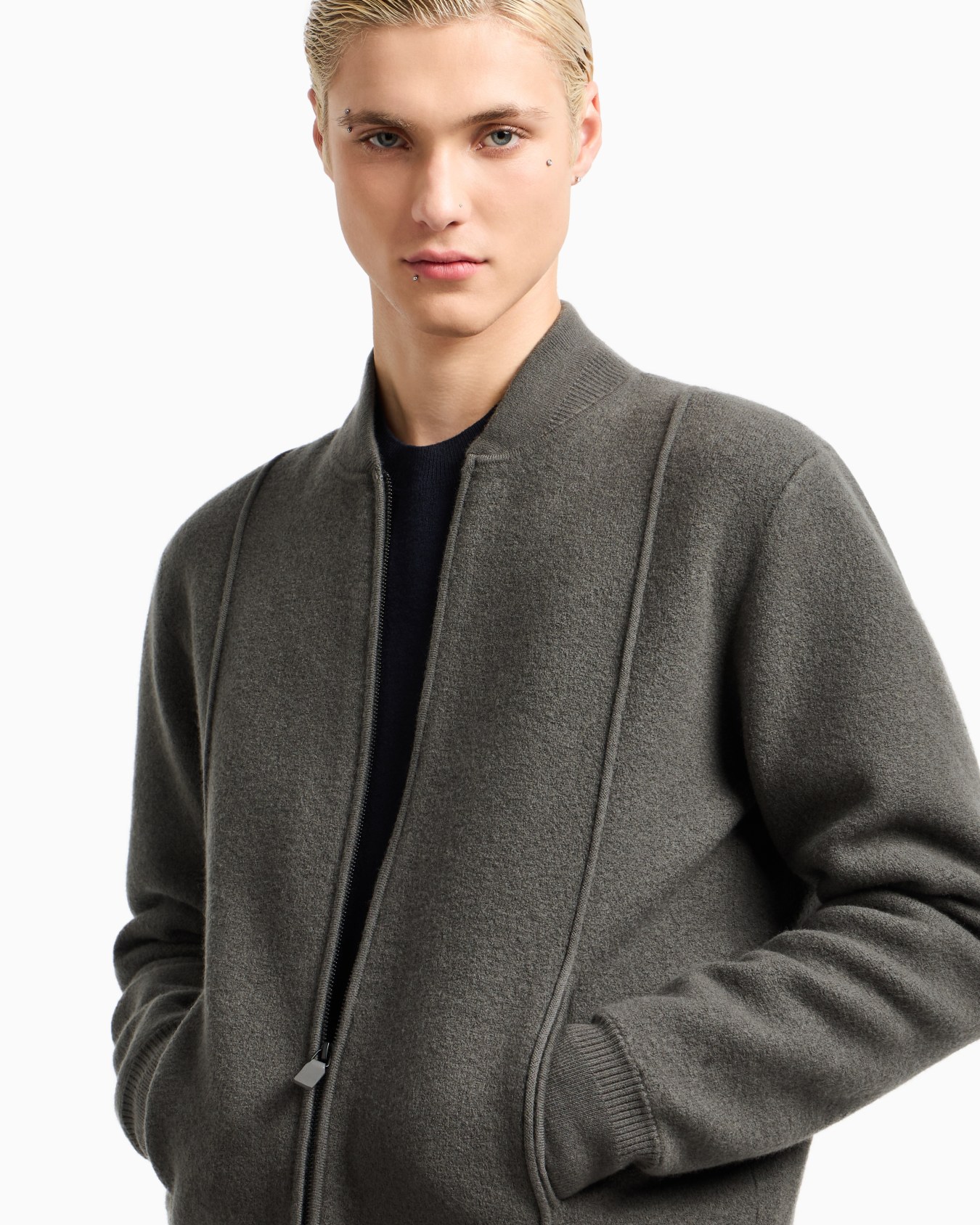 Blouson avec fermeture zippée en maille au point tissu de laine vierge Icon Diapositive 4