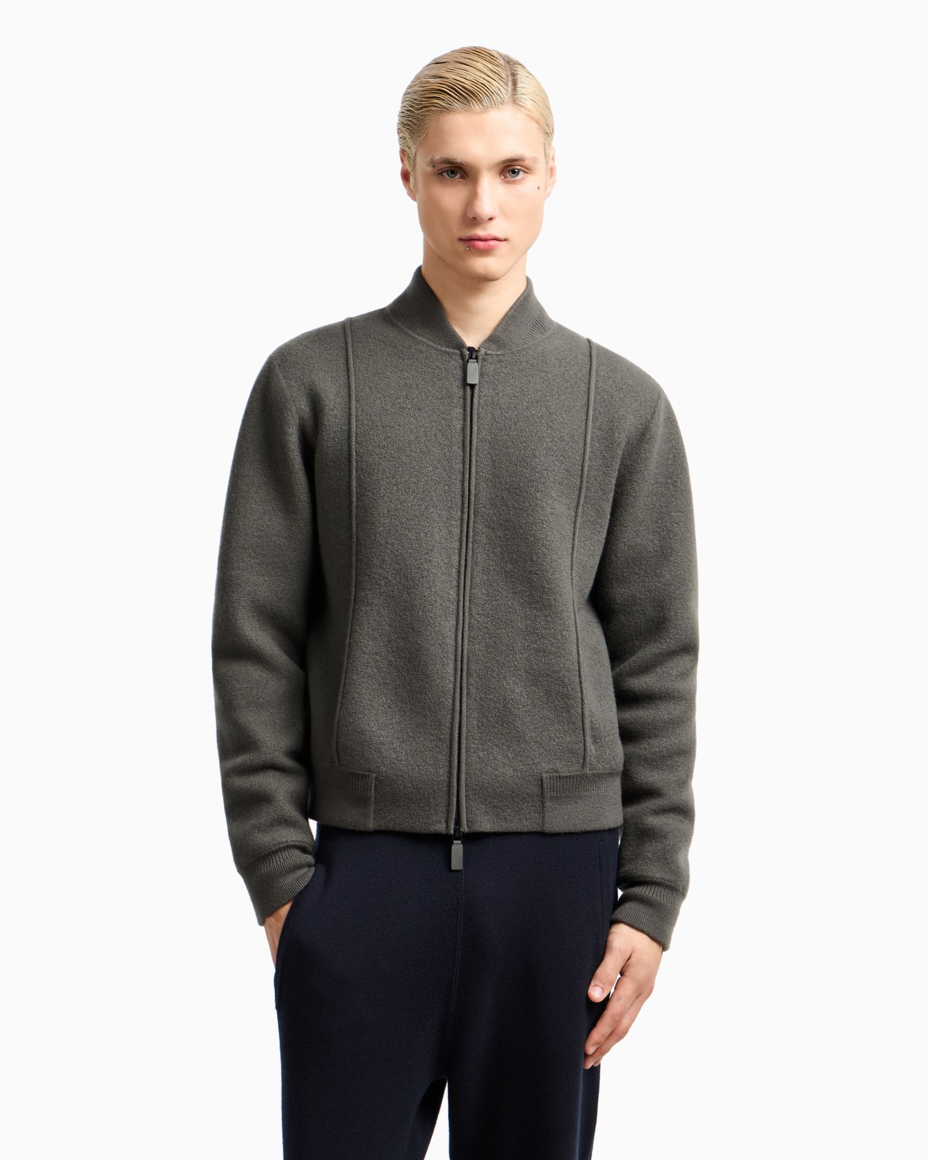 Blouson avec fermeture zippée en maille au point tissu de laine vierge Icon Diapositive 1