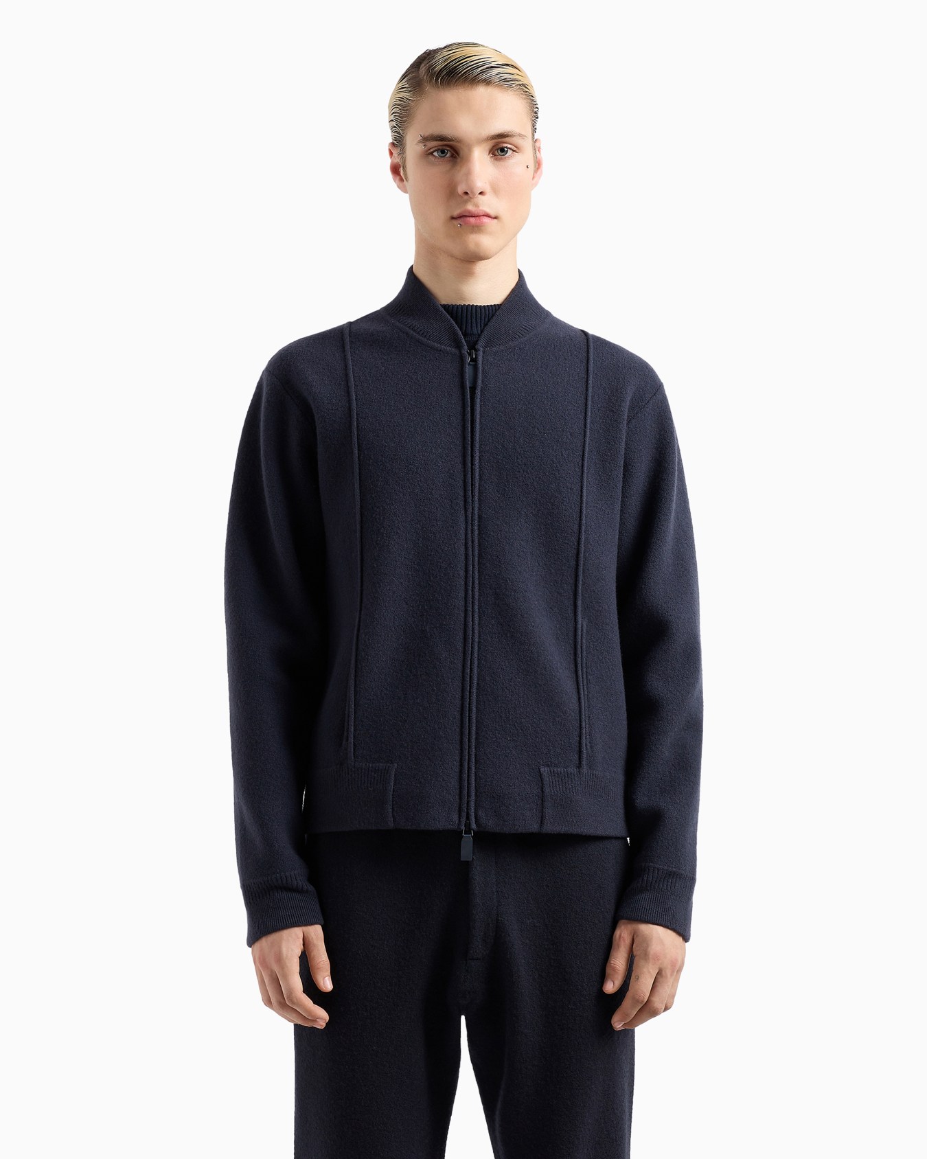Icon zipped blouson in a virgin-wool knit Slide 2