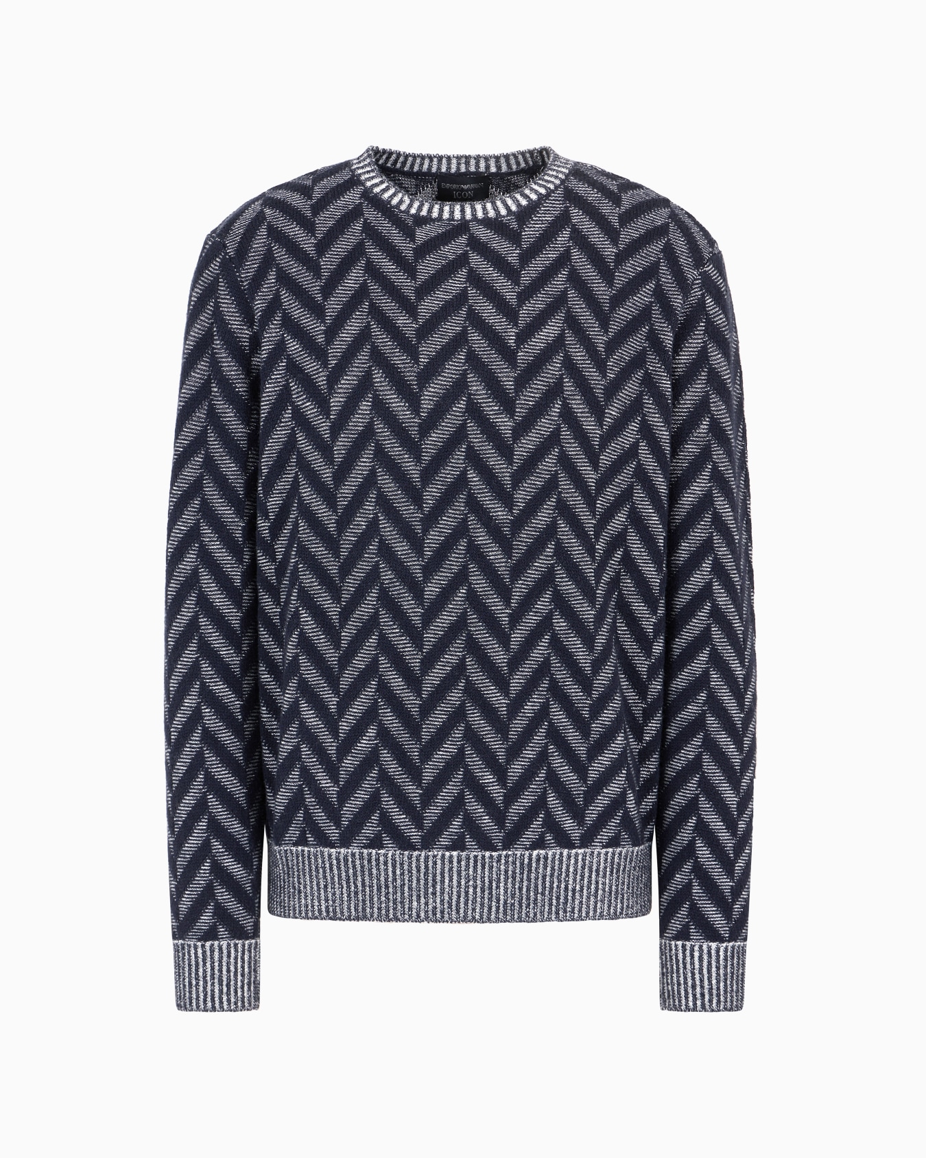 Pull Icon en laine vierge jacquard à motif chevron bicolore Diapositive 0