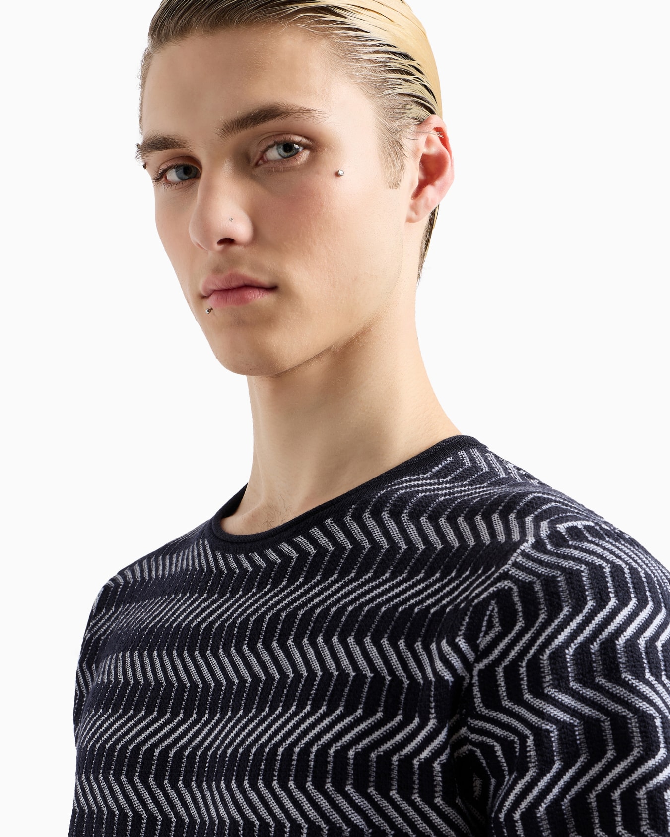 Icon Pullover mit Rundhalsausschnitt aus Jacquard-Schurwolle mit optischem zweifarbigem Motiv Folie 5
