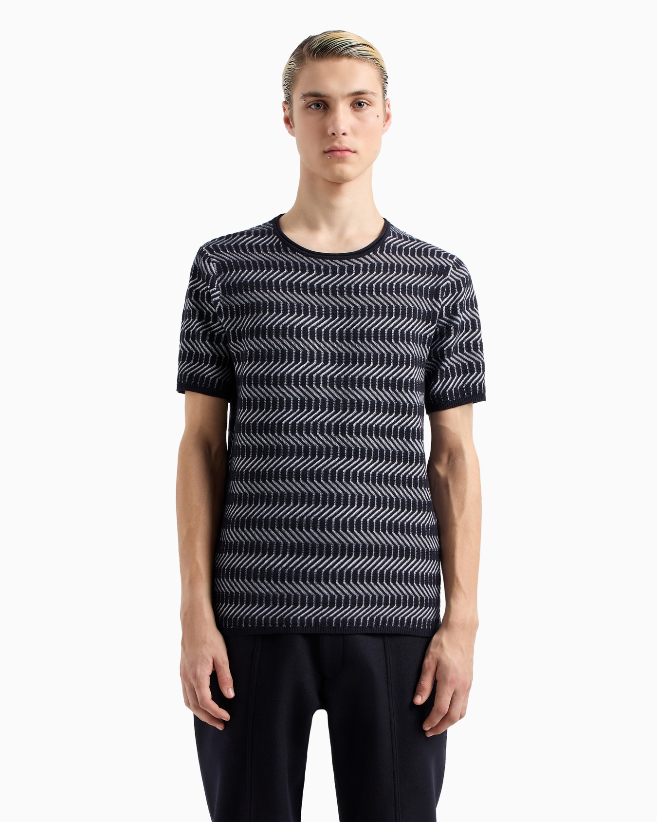 Icon Pullover mit Rundhalsausschnitt aus Jacquard-Schurwolle mit optischem zweifarbigem Motiv Folie 2