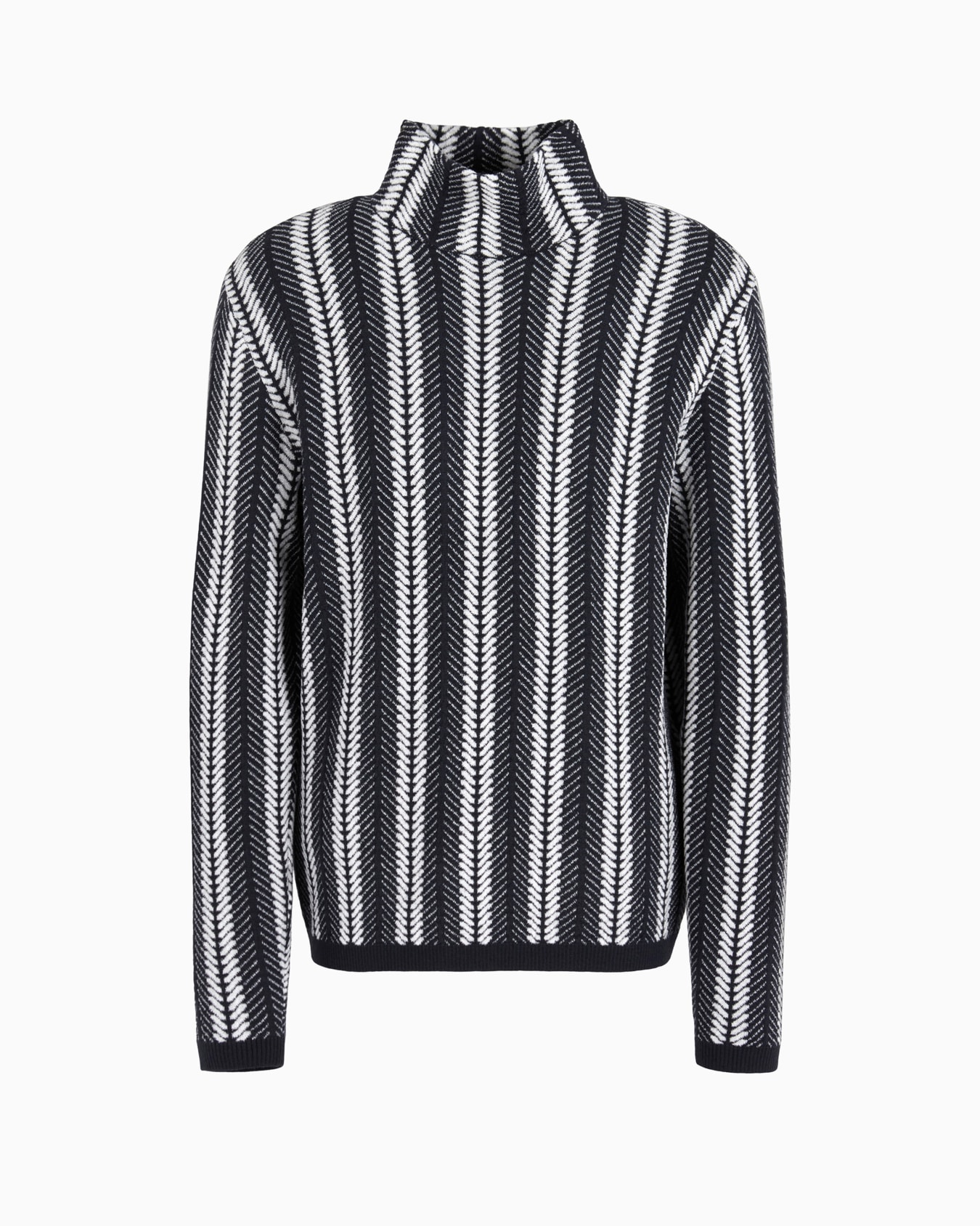 Pull à col ras-du-cou en mélange de laine jacquard avec motif chevron bicolore Icon Diapositive 0