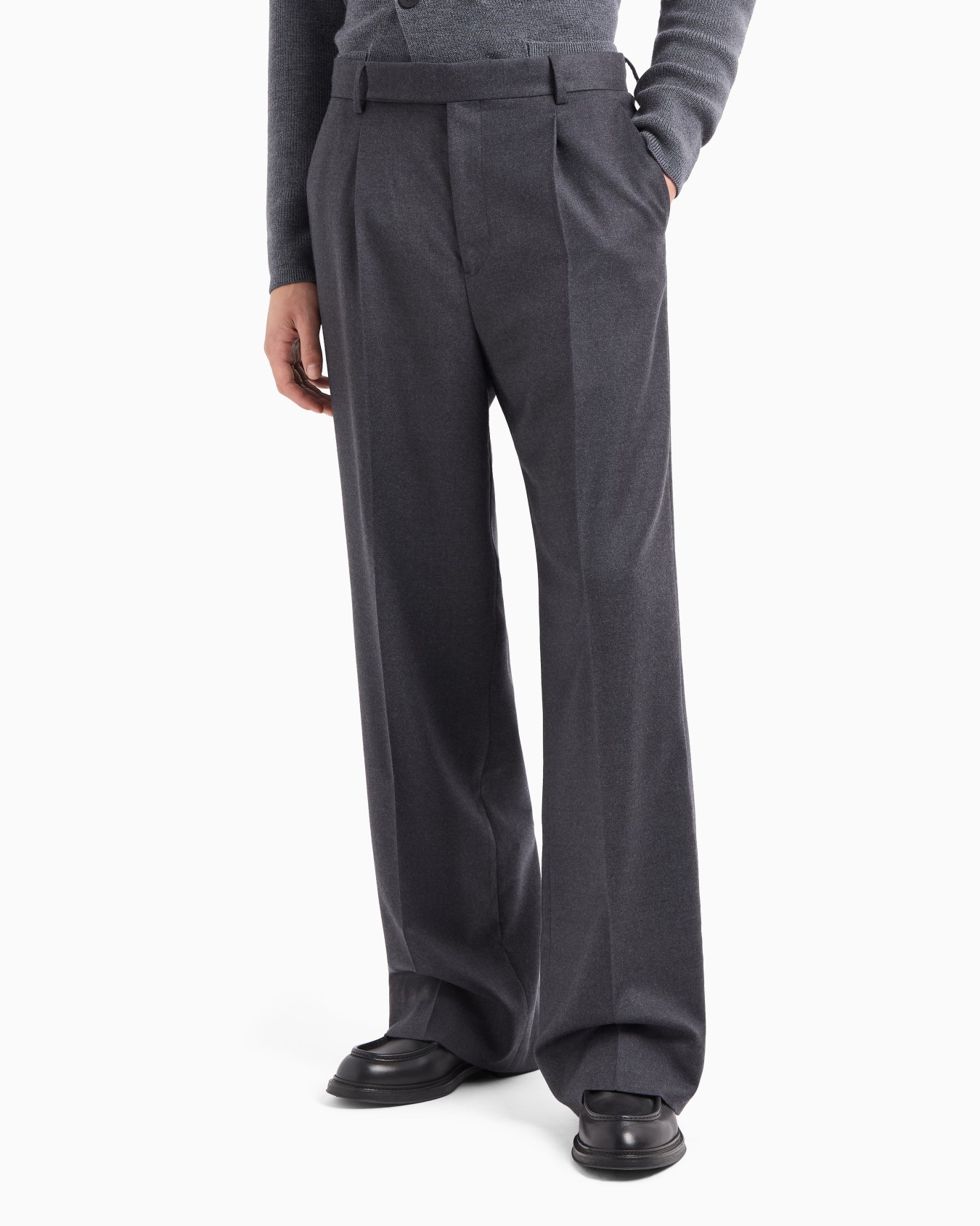 Virgin wool stretch-flannel trousers with darts Slide 1