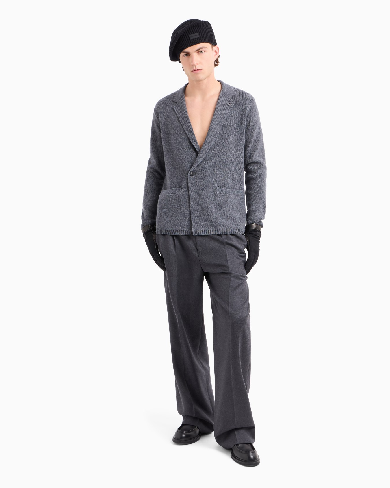 Virgin wool stretch-flannel trousers with darts Slide 3