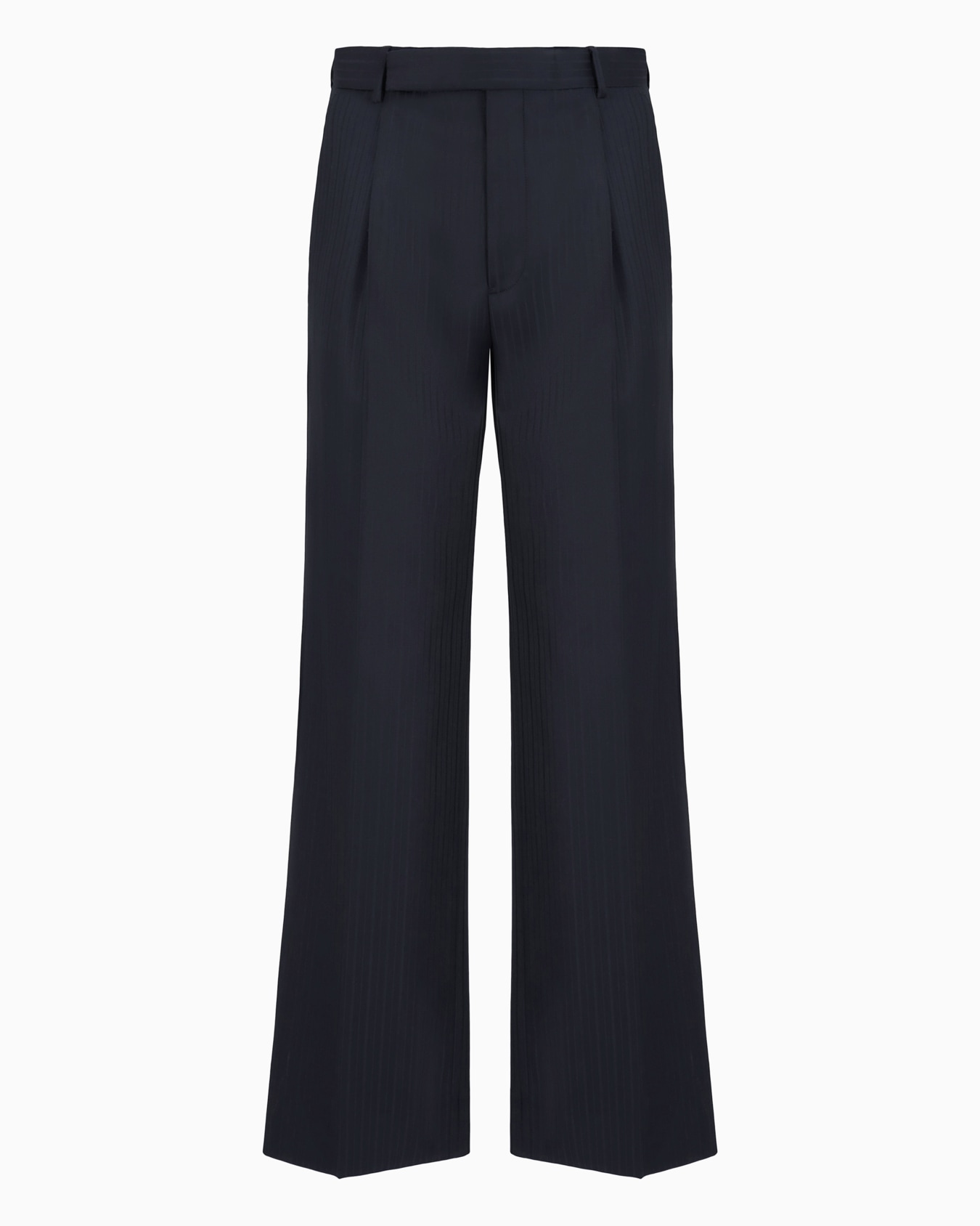 Pinstriped wool satin trousers with pleats Slide 0