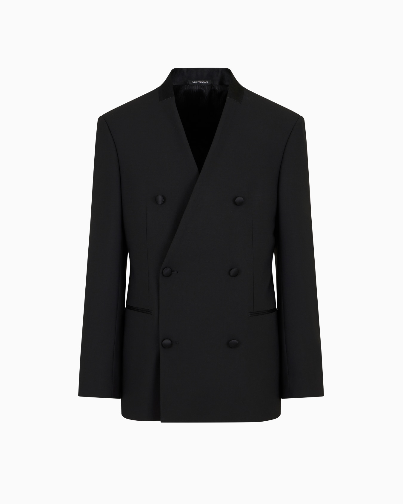 Blazer à double boutonnage en toile de laine vierge bi-stretch avec col en satin Diapositive 0