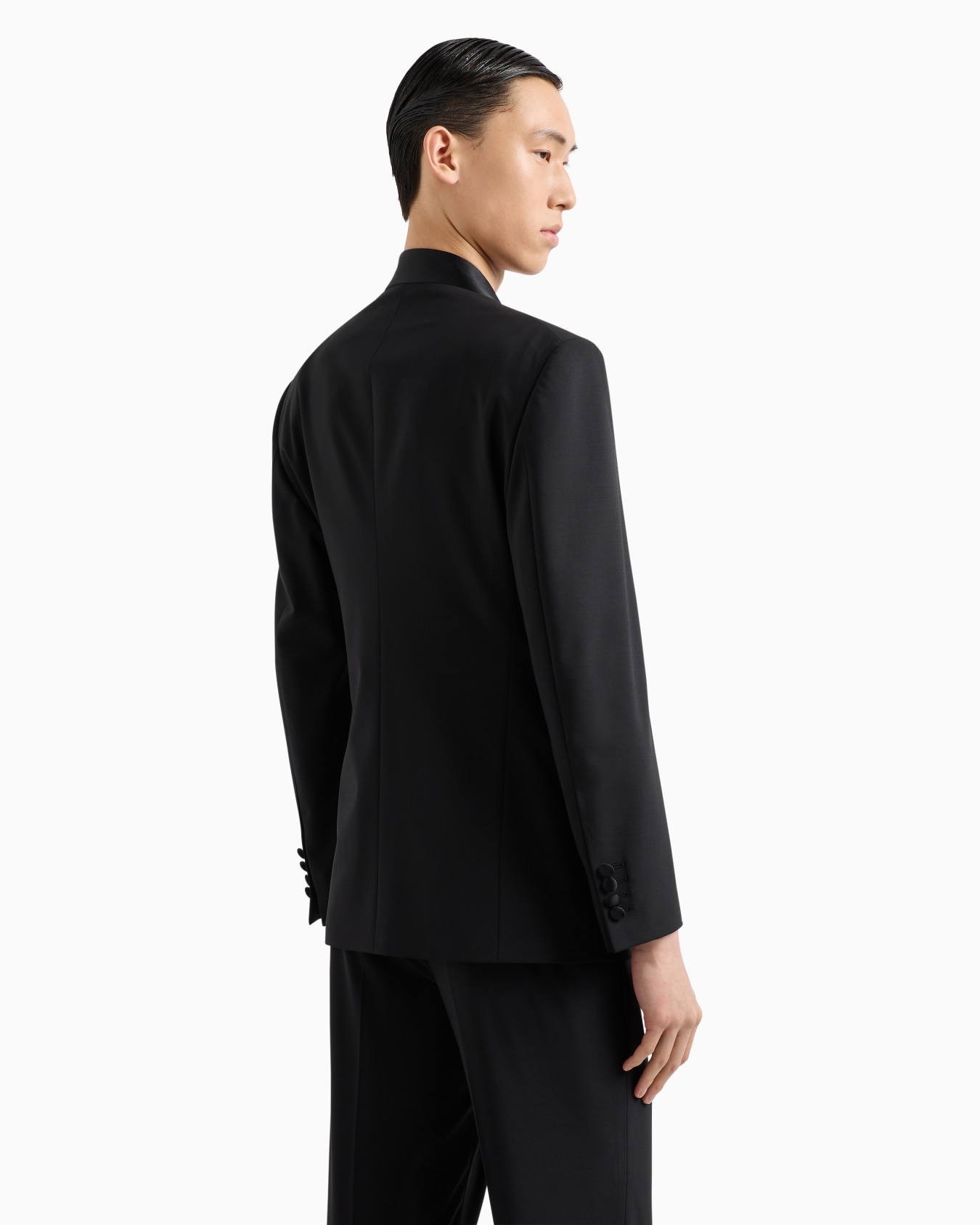 Blazer à double boutonnage en toile de laine vierge bi-stretch avec col en satin Diapositive 2