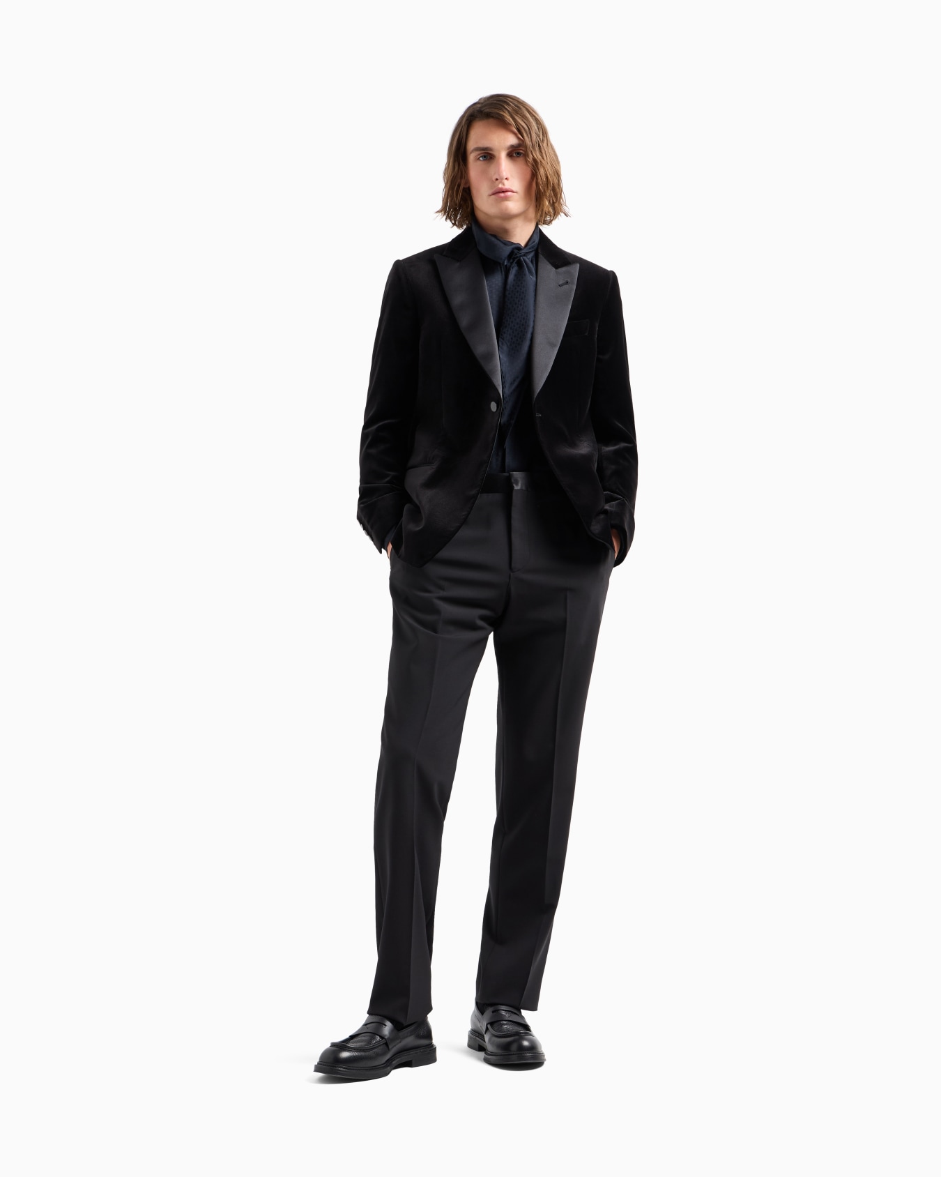 Pantalon en toile bi-stretch de laine vierge avec taille en satin Diapositive 1