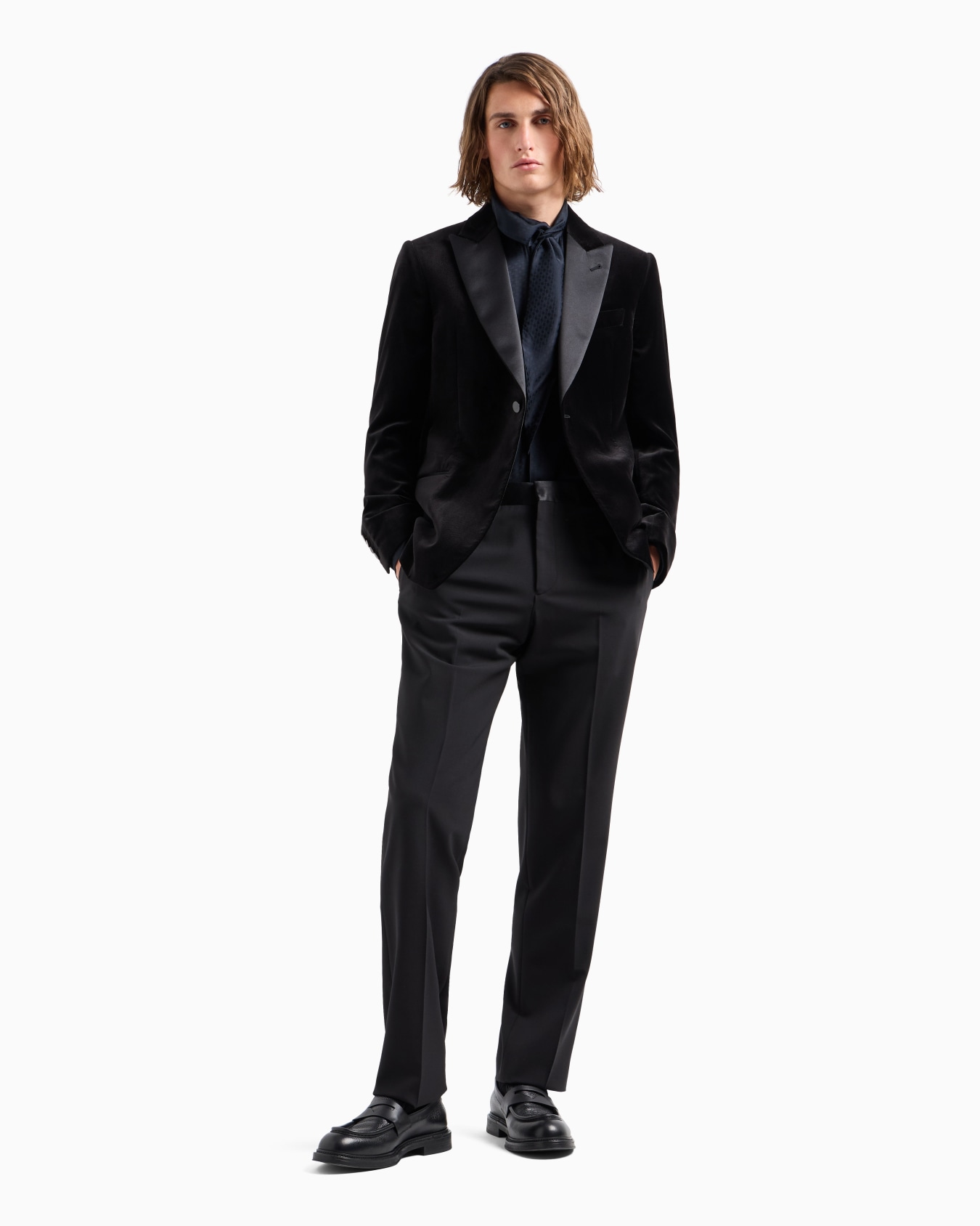 Virgin-wool two-way stretch canvas trousers with satin waist Slide 3