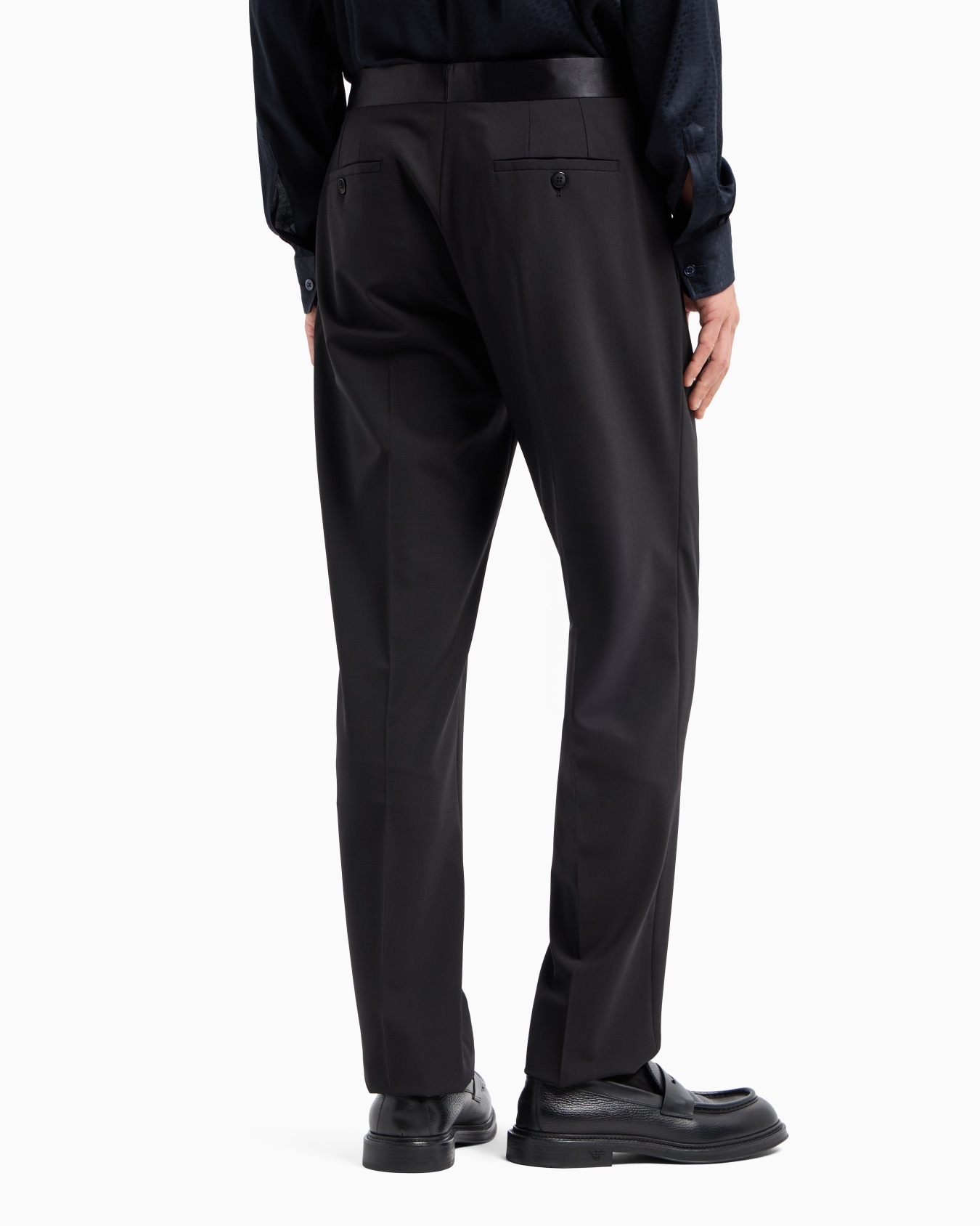 Pantalon en toile bi-stretch de laine vierge avec taille en satin Diapositive 2