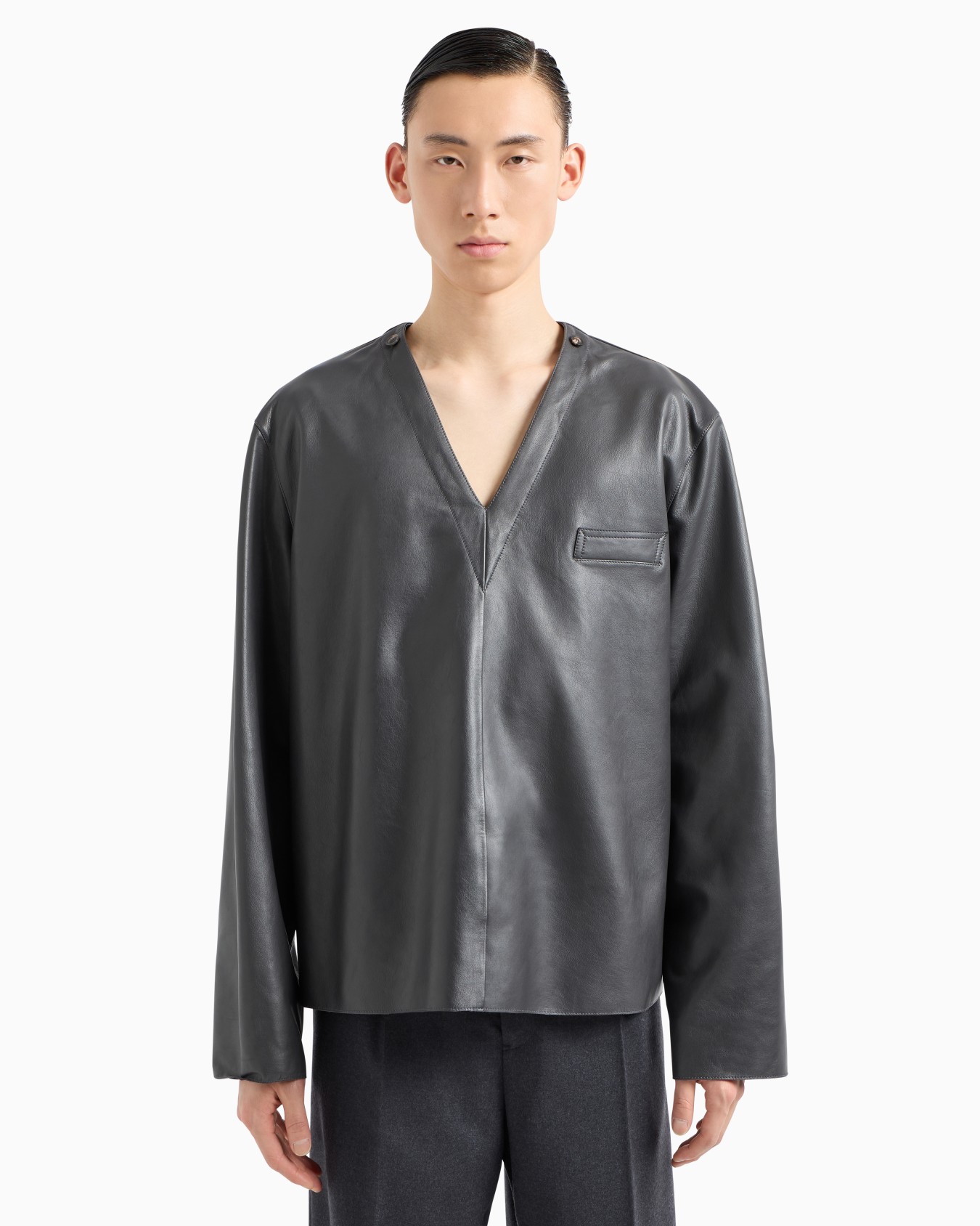 Relaxed-fit sailor shirt in nappa calfskin Slide 5