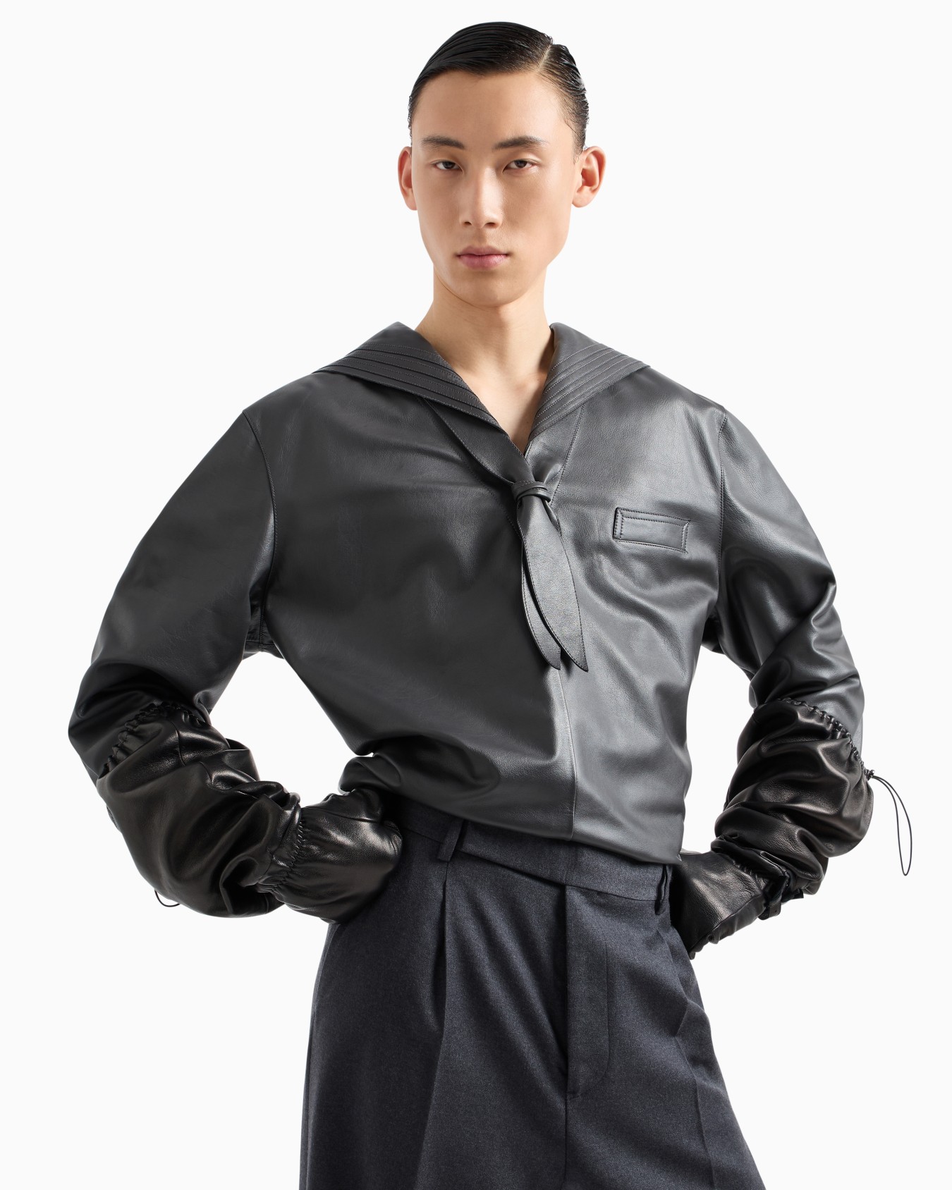 Relaxed-fit sailor shirt in nappa calfskin Slide 6