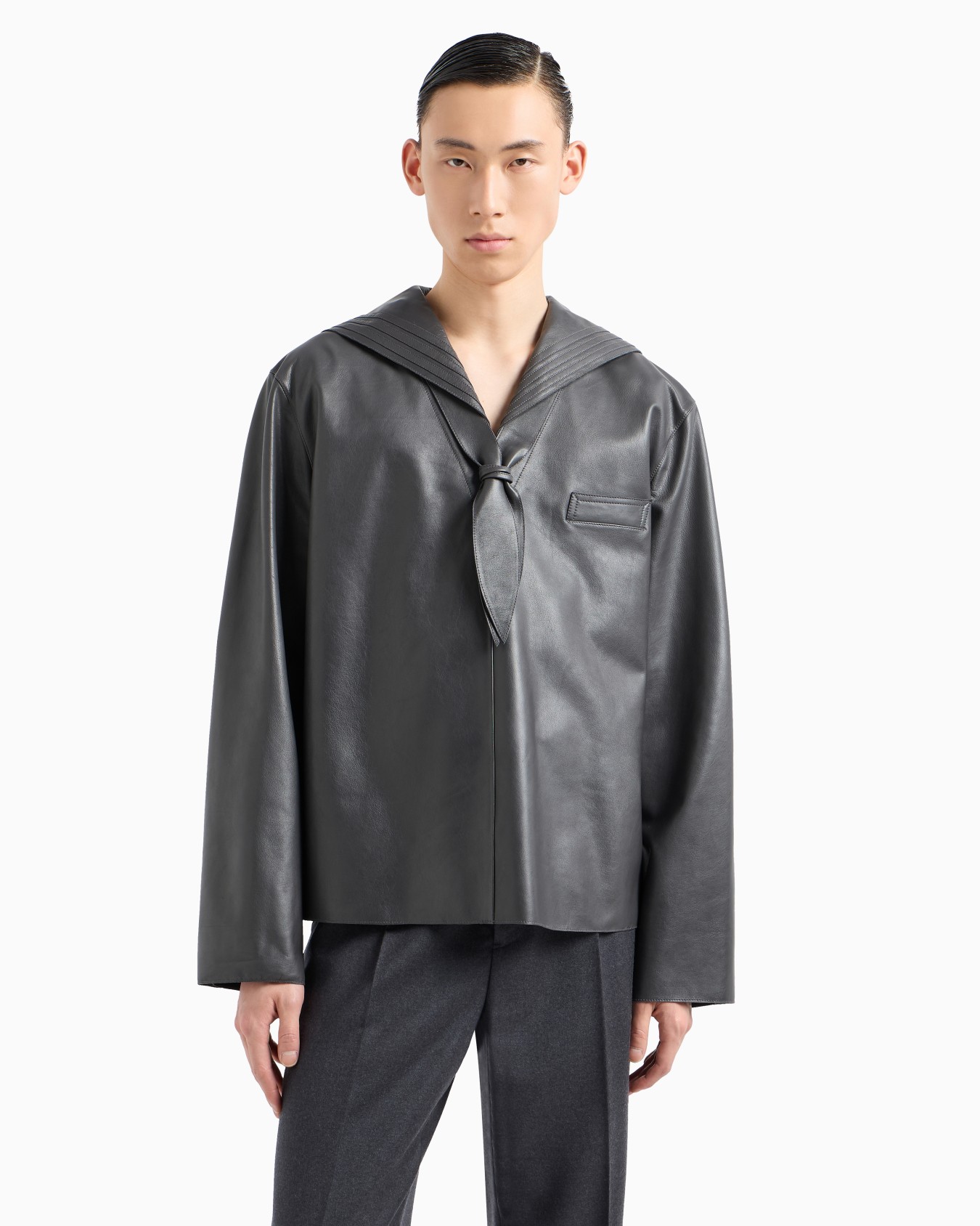 Relaxed-fit sailor shirt in nappa calfskin Slide 1