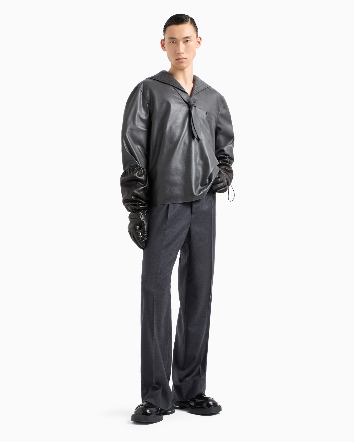 Relaxed-fit sailor shirt in nappa calfskin Slide 3