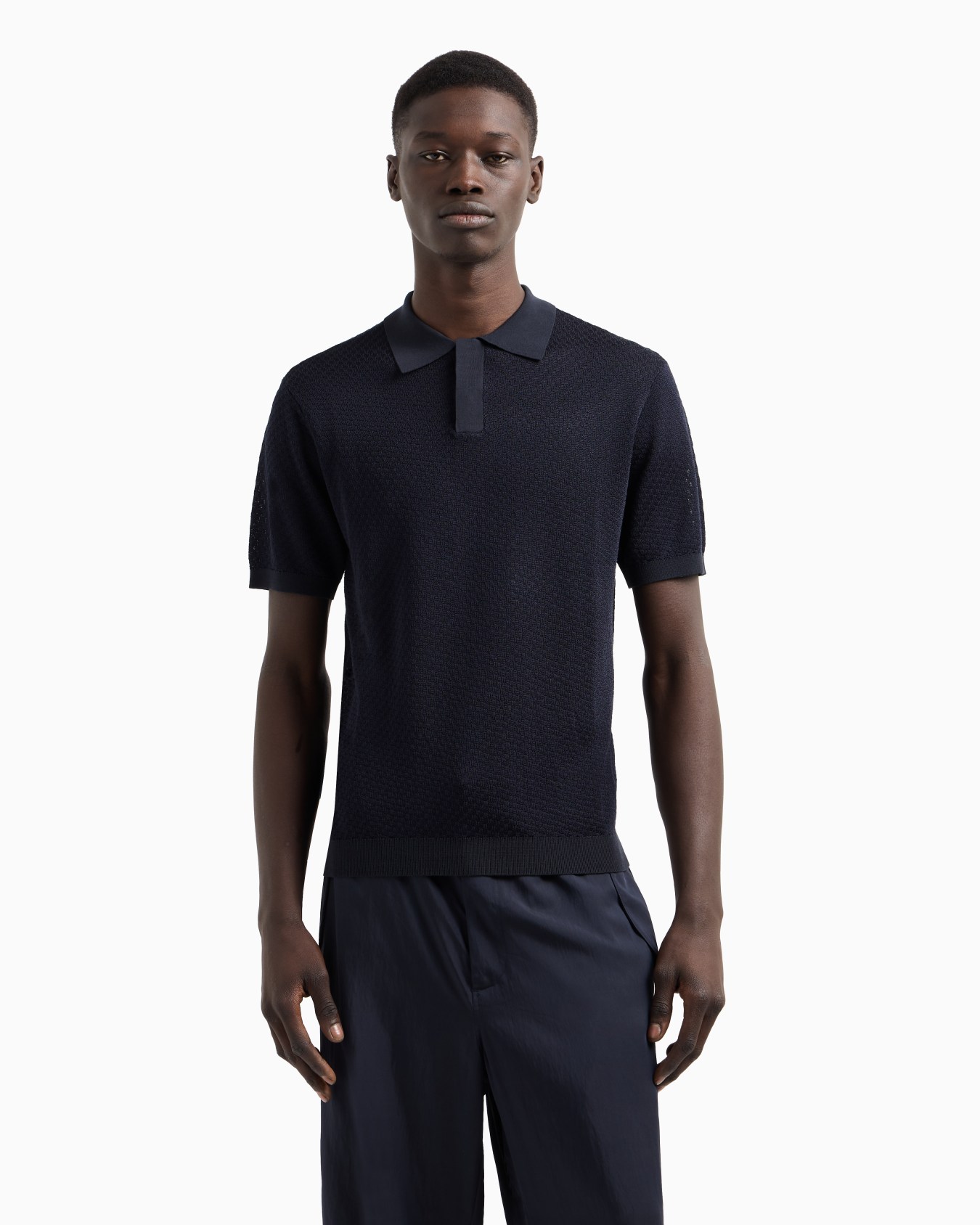Micro-pattern jacquard knit Polo shirt Slide 3