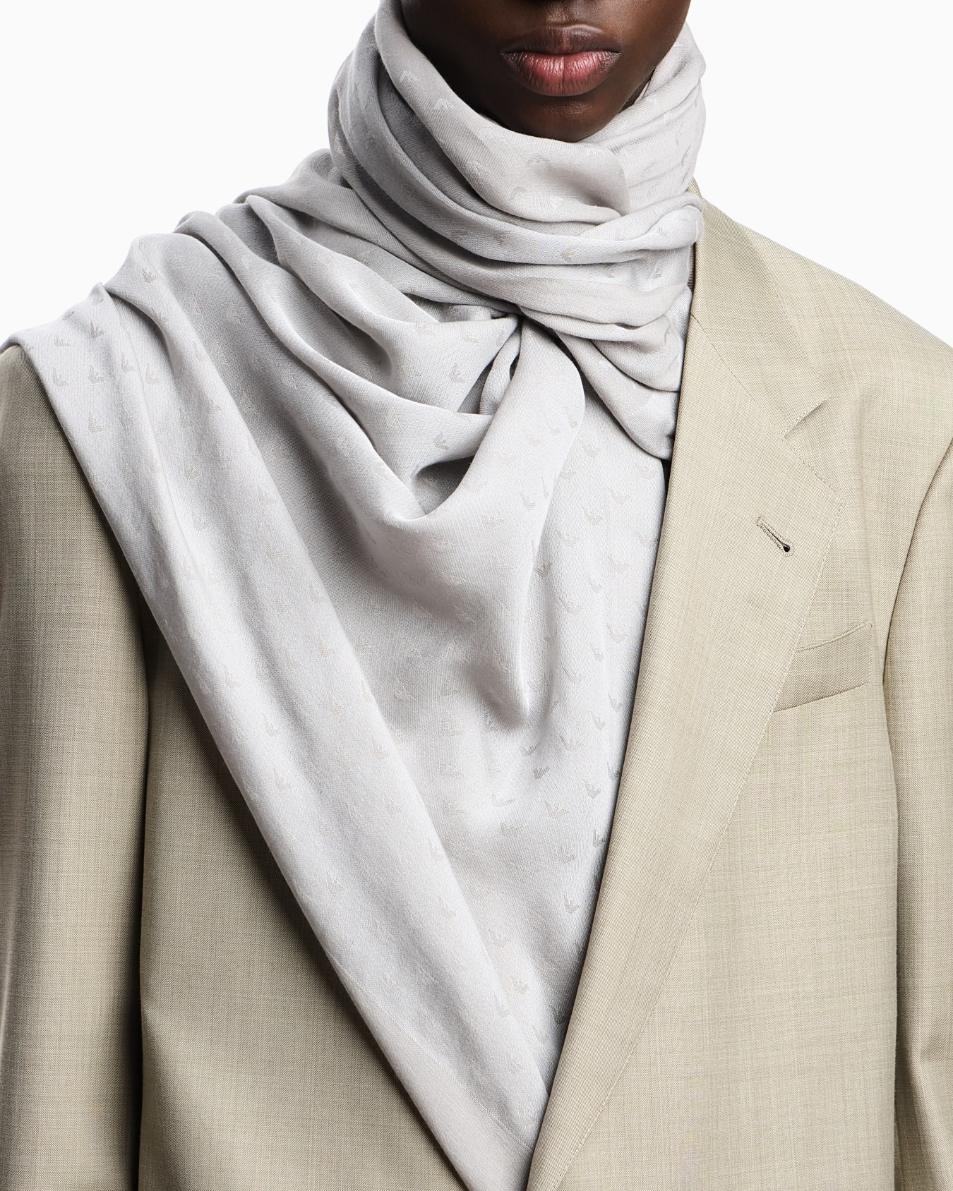 Modal and cotton stole with all-over jacquard logo Slide 2